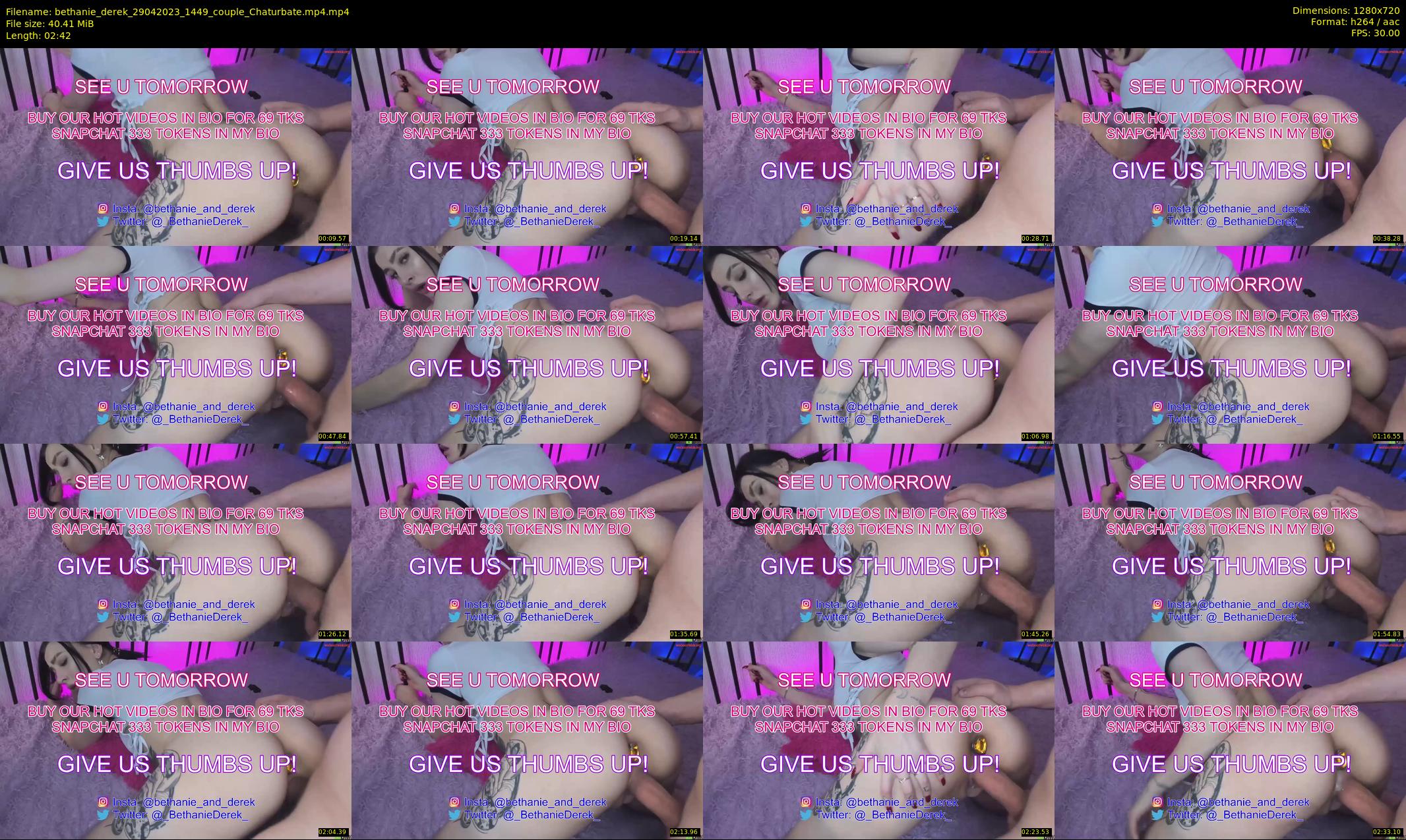 bethanie_derek — 3 minute Chaturbate couple cam show recording, 720p, Apr 29, 2023