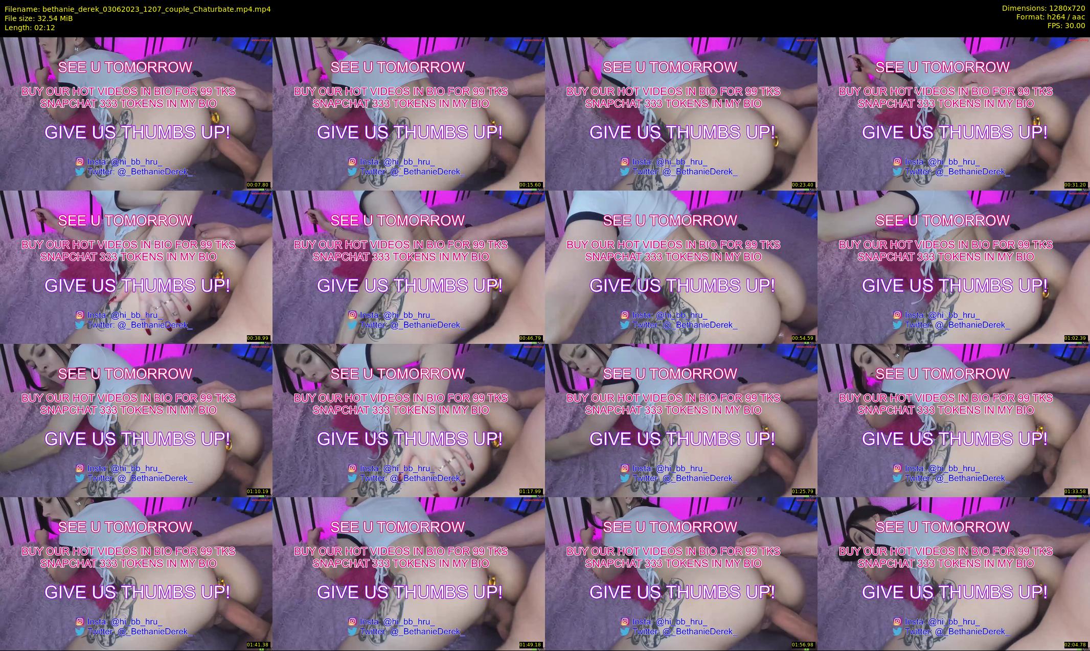 bethanie_derek — 3 minute Chaturbate couple cam show recording, 720p, Jun 3, 2023