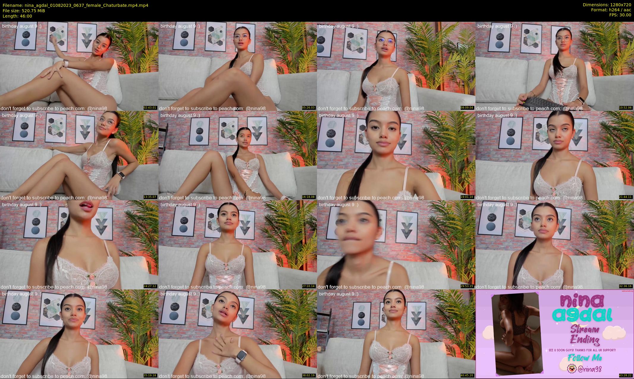 nina_agdal — 46 minute Chaturbate female cam show recording, 720p, Aug 1, 2023