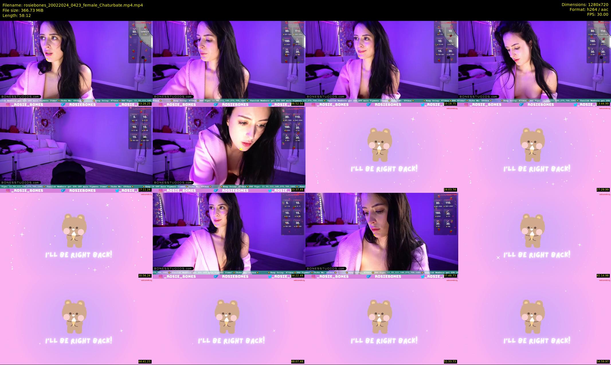 rosiebones — 59 minute Chaturbate female cam show recording, 720p, Feb 20, 2024