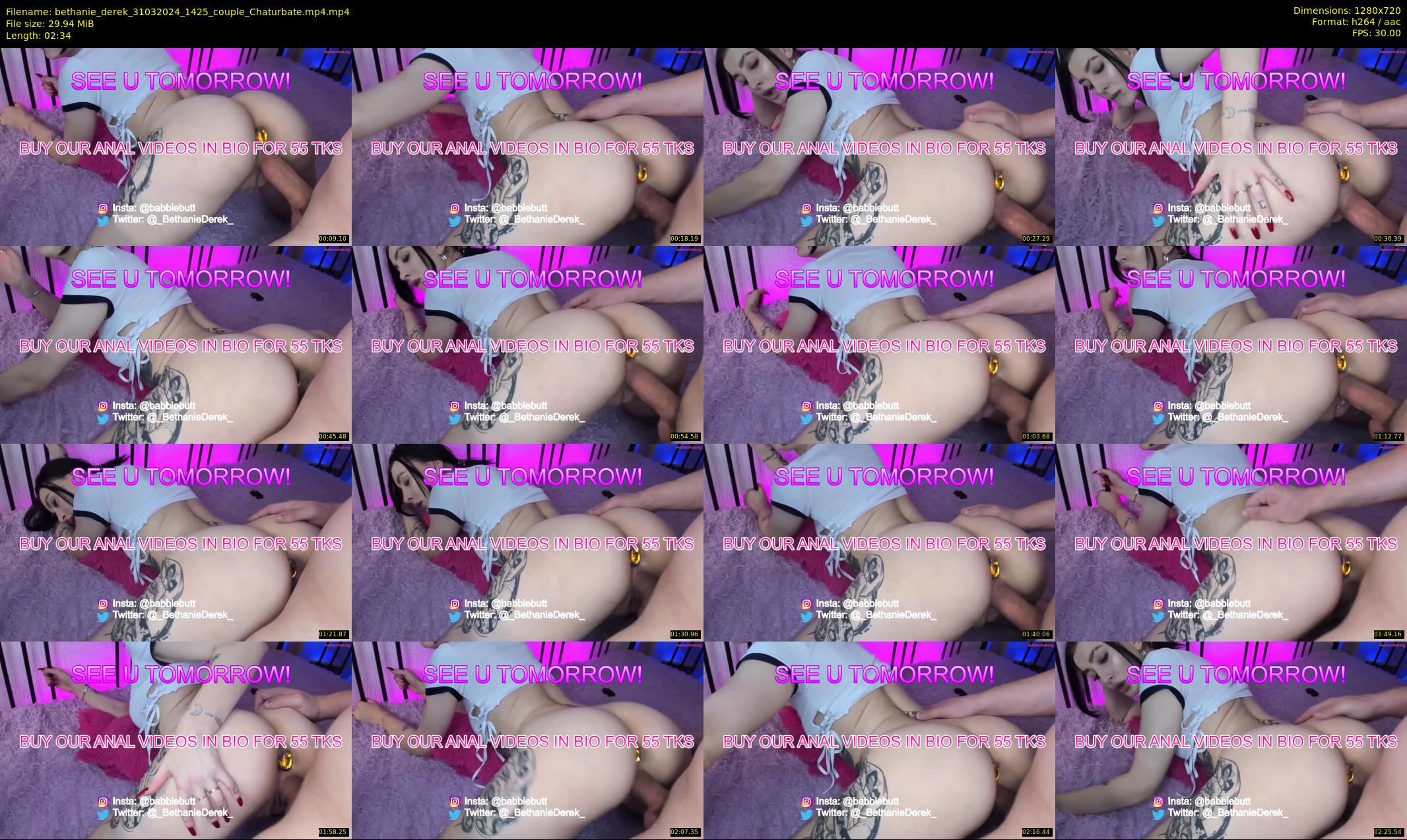 bethanie_derek — 3 minute Chaturbate couple cam show recording, 720p, Mar 31, 2024