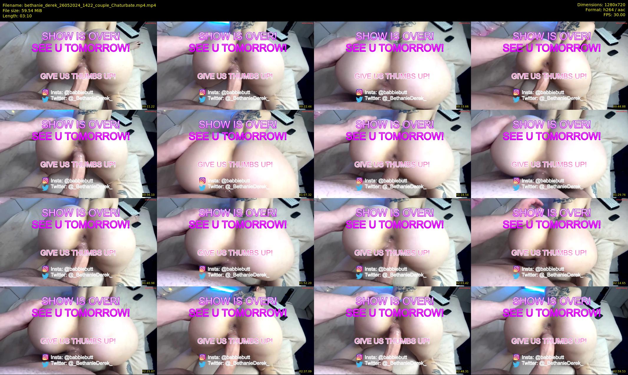 bethanie_derek — 4 minute Chaturbate couple cam show recording, 720p, May 26, 2024