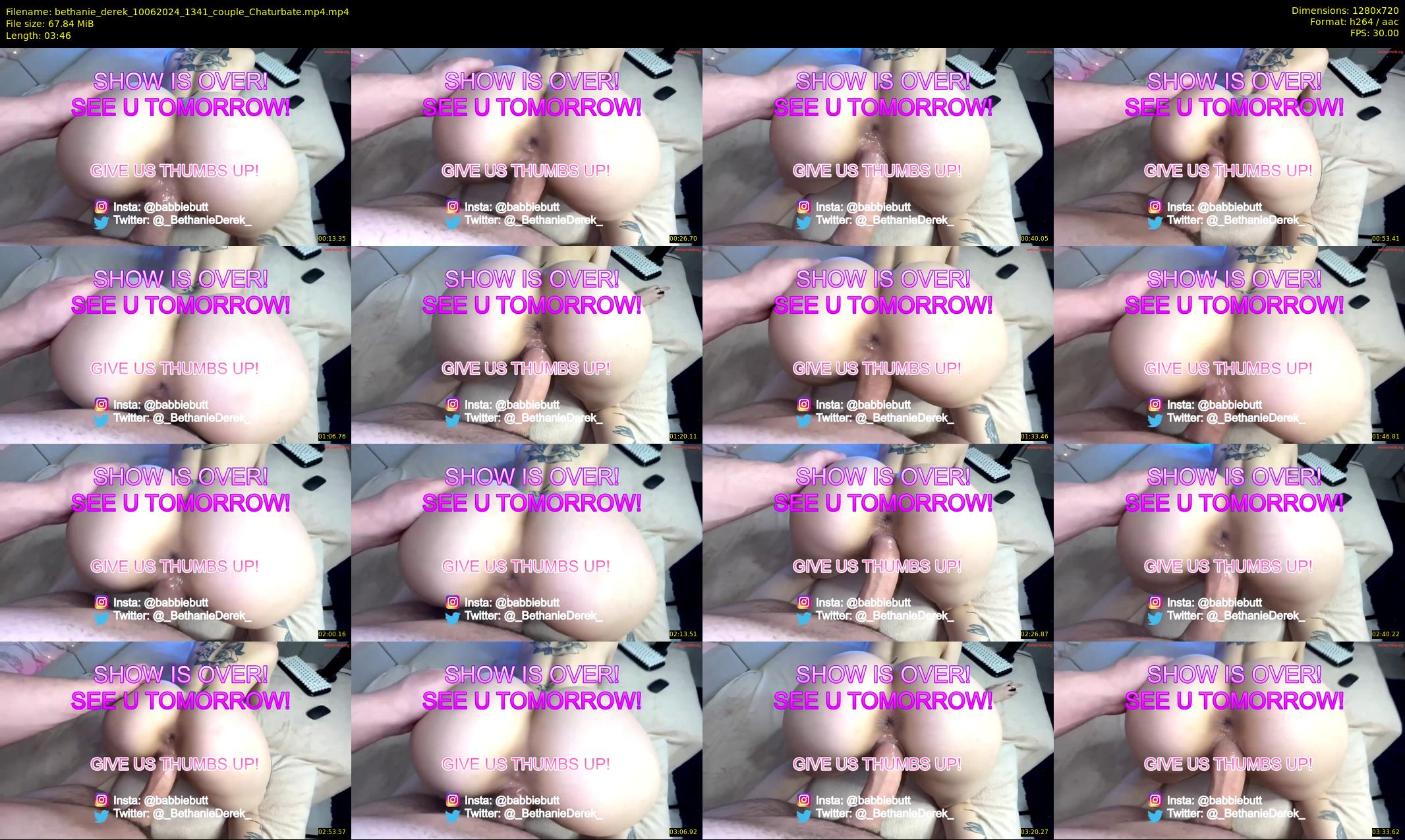 bethanie_derek — 4 minute Chaturbate couple cam show recording, 720p, Jun 10, 2024