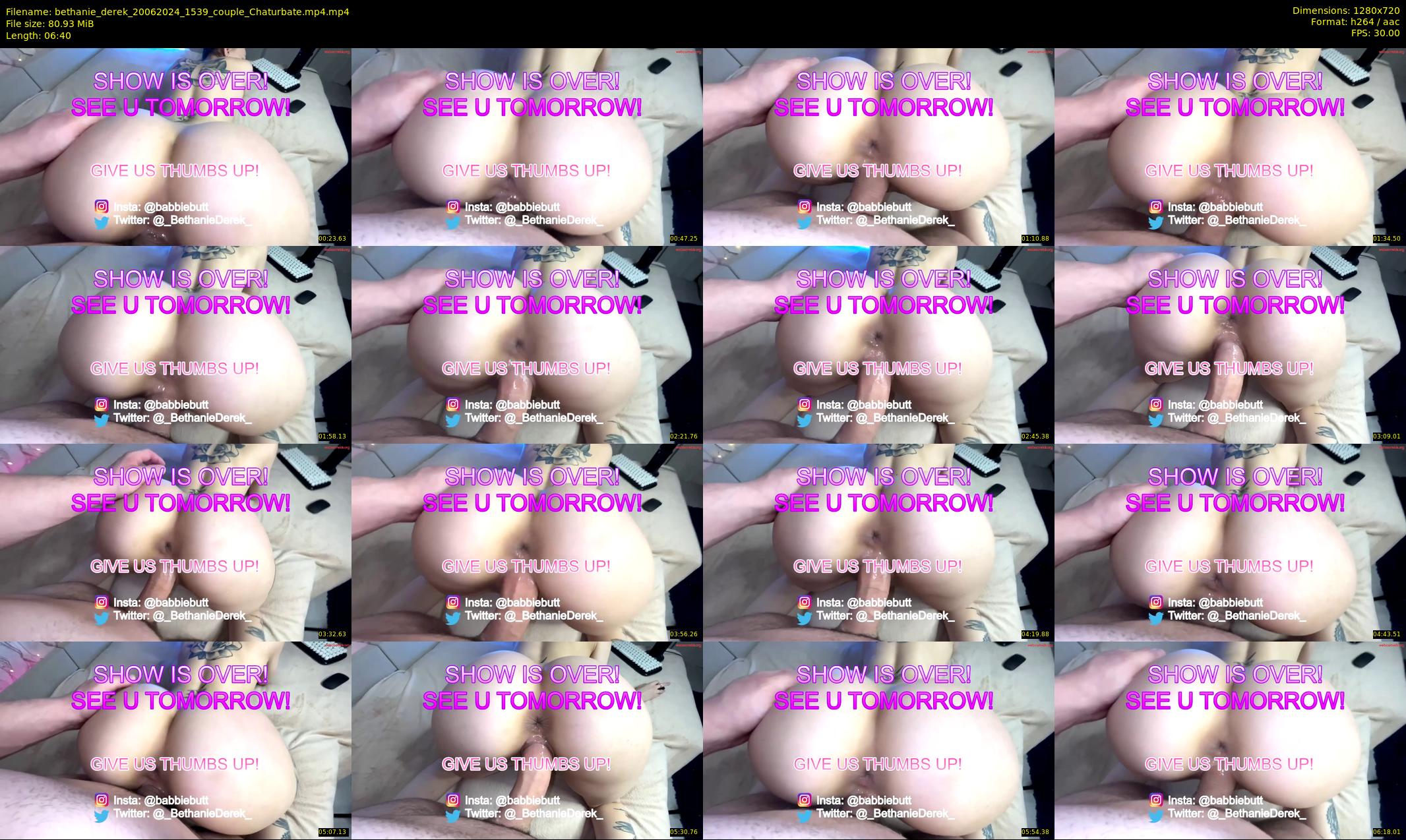 bethanie_derek — 7 minute Chaturbate couple cam show recording, 720p, Jun 20, 2024