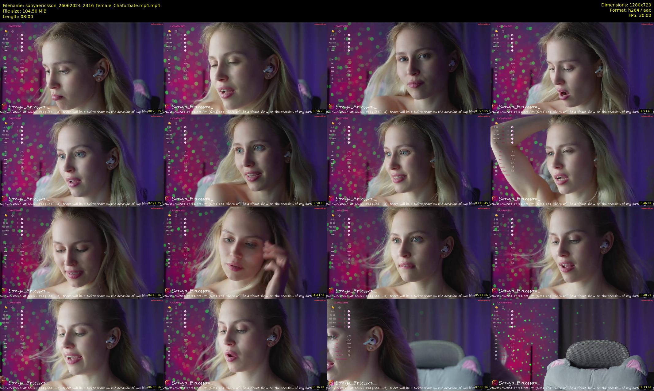 sonyaericsson — 8 minute Chaturbate female cam show recording, 720p, Jun 26, 2024