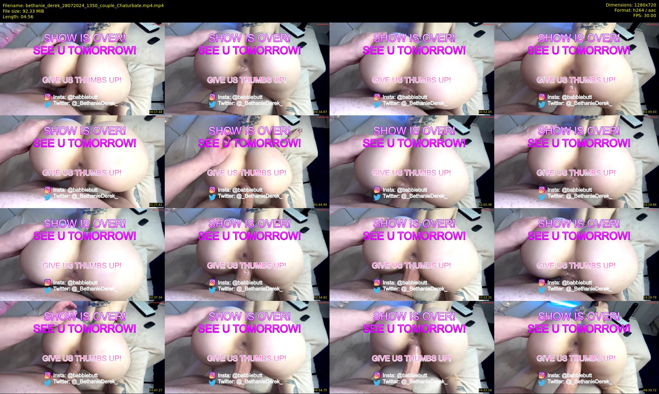 bethanie_derek — 5 minute Chaturbate couple cam show recording, 720p, Jul 28, 2024