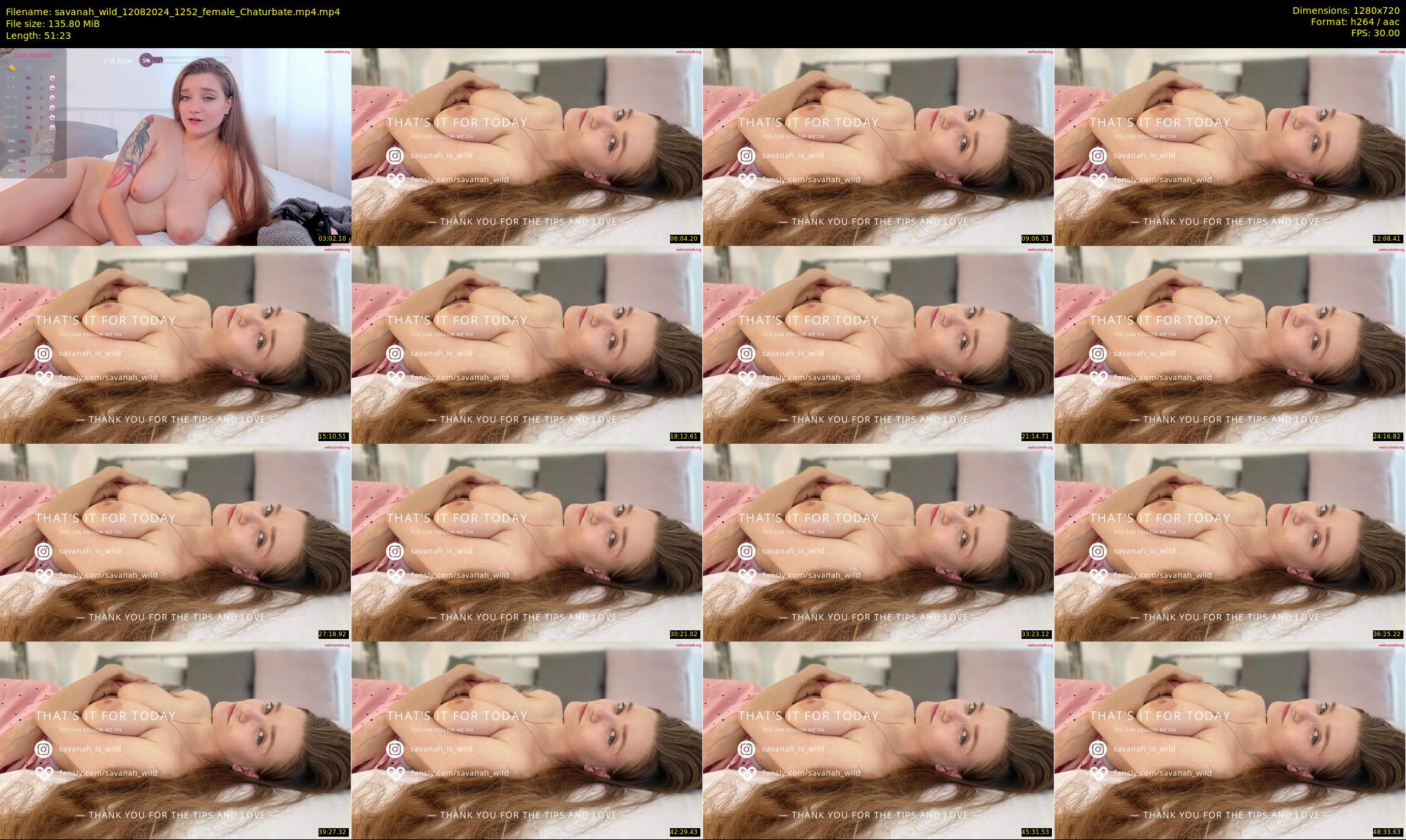 savanah_wild — 52 minute Chaturbate female cam show recording, 720p, Aug 12, 2024