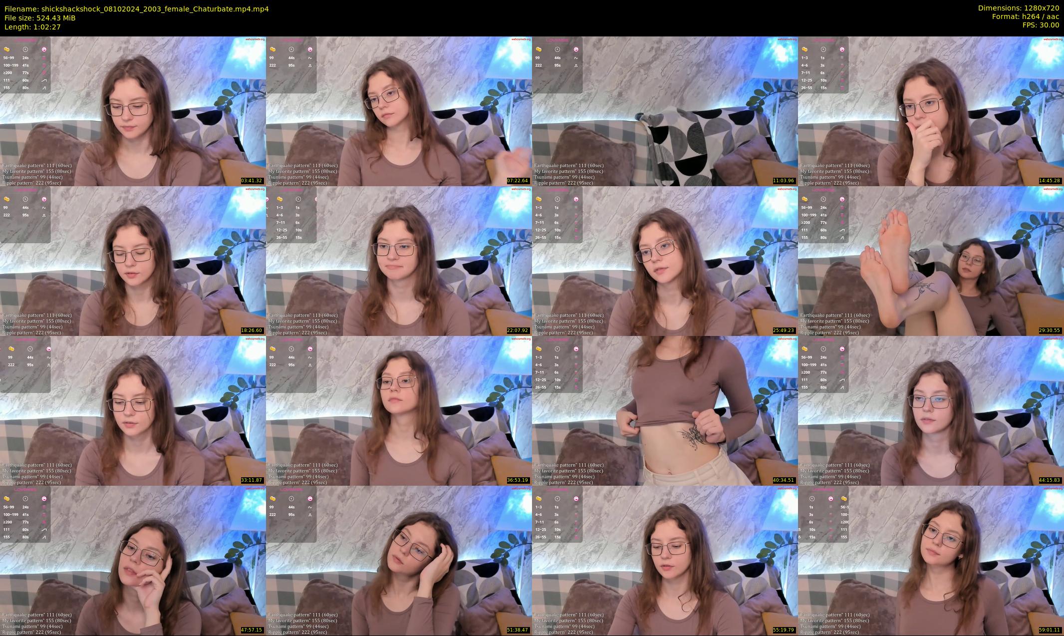 shickshackshock — 63 minute Chaturbate female cam show recording, 720p, Oct 8, 2024