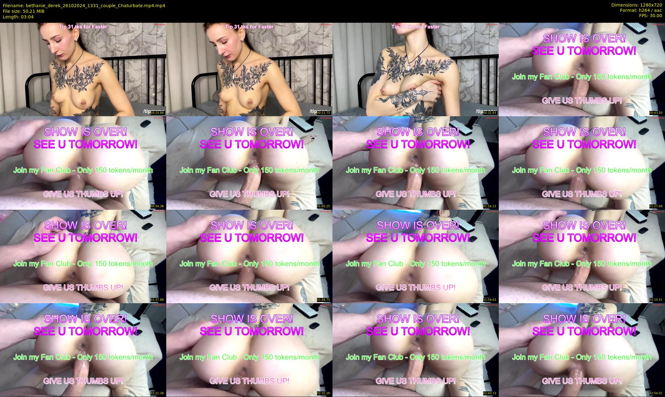 bethanie_derek — 4 minute Chaturbate couple cam show recording, 720p, Oct 26, 2024