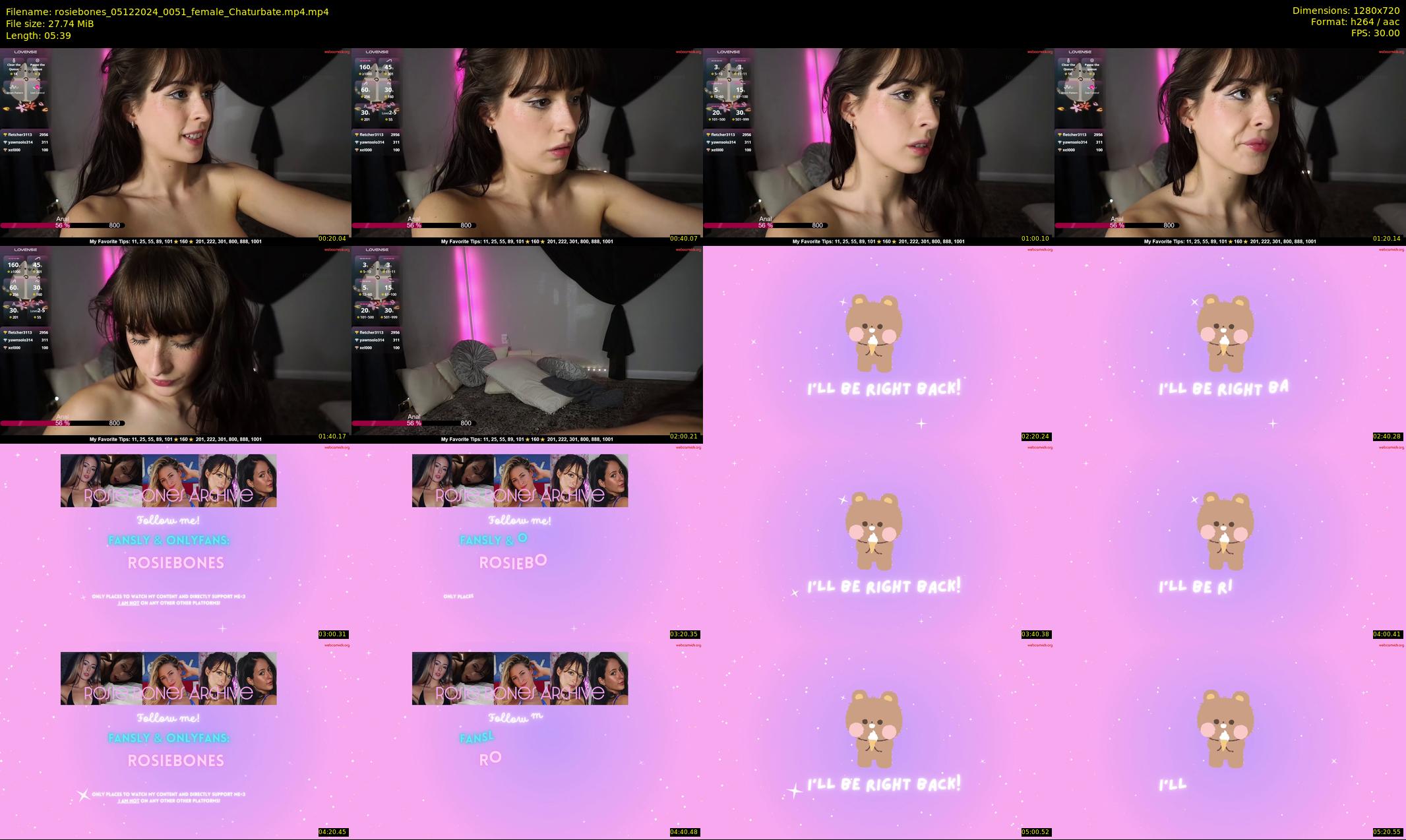 rosiebones — 6 minute Chaturbate female cam show recording, 720p, Dec 5, 2024