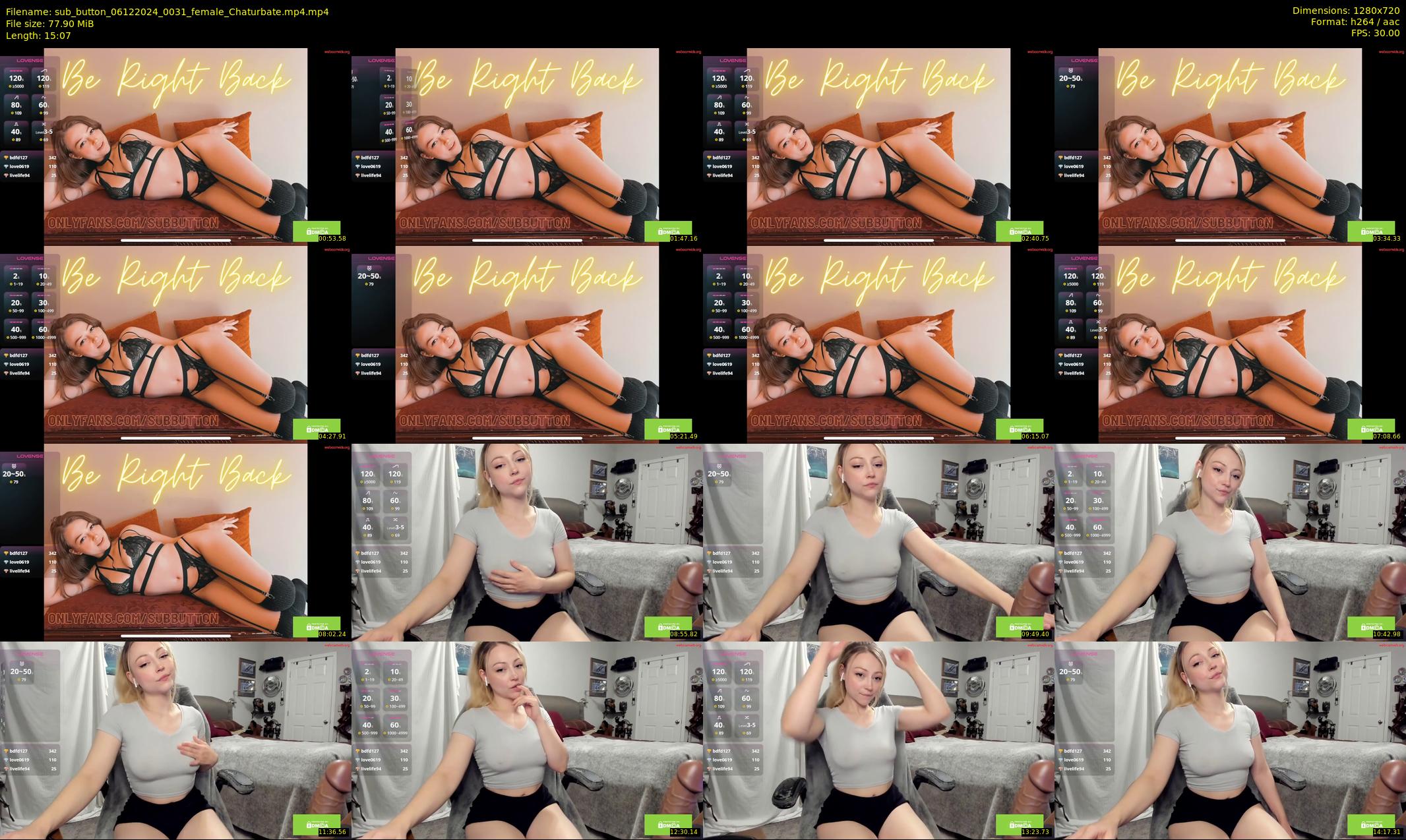 sub_button — 16 minute Chaturbate female cam show recording, 720p, Dec 6, 2024