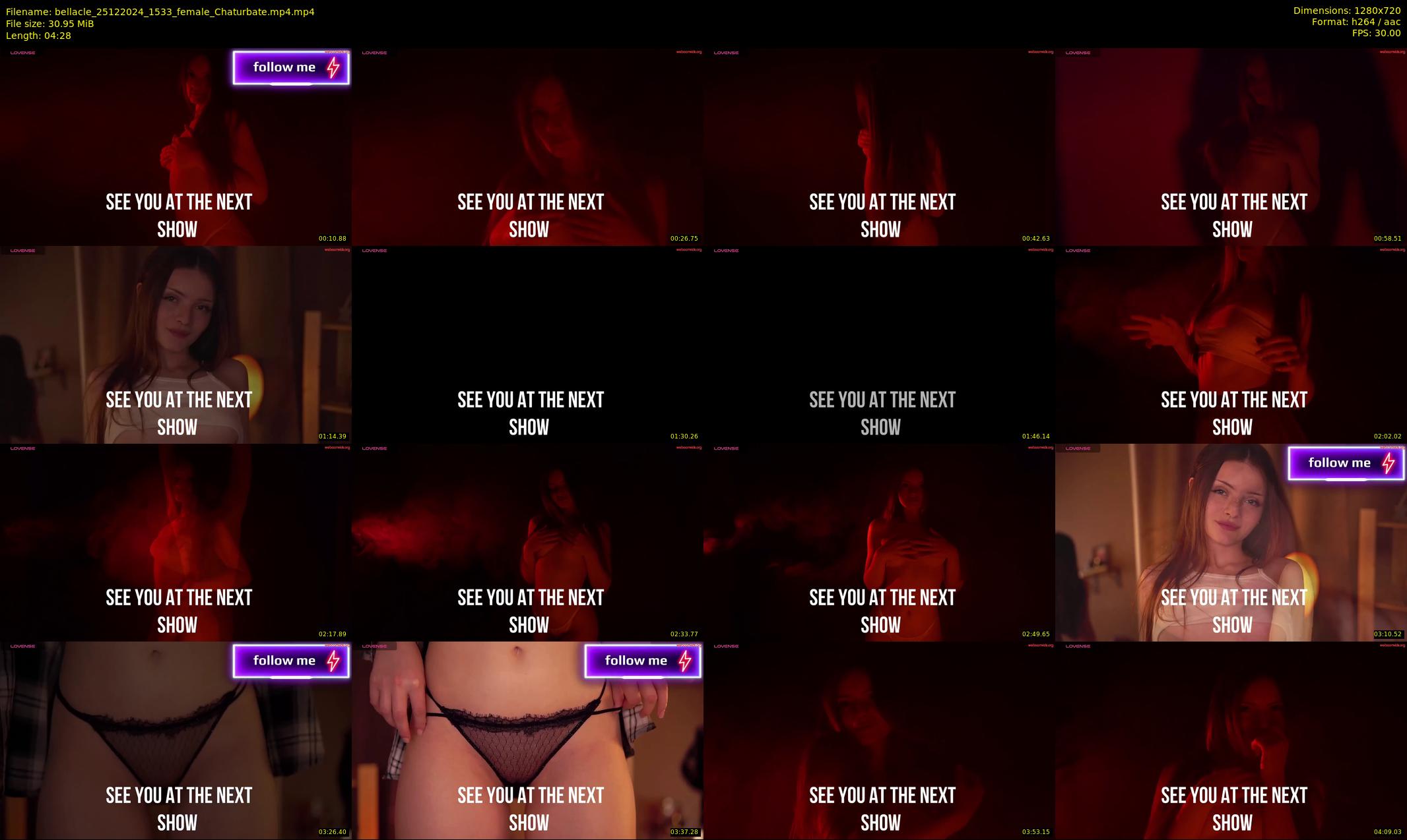 bellacle — 5 minute Chaturbate female cam show recording, 720p, Dec 25, 2024