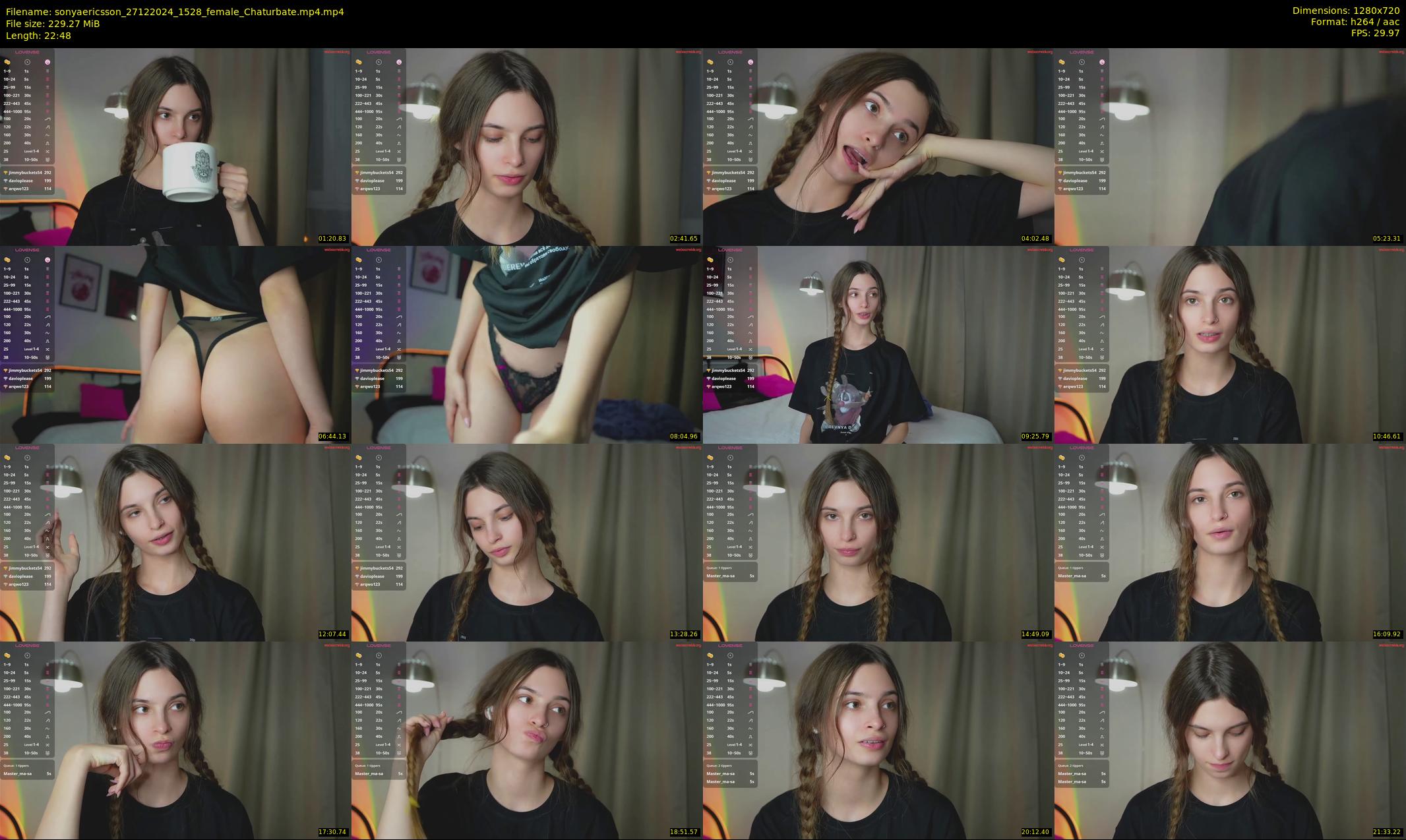 sonyaericsson — 23 minute Chaturbate female cam show recording, 720p, Dec 27, 2024