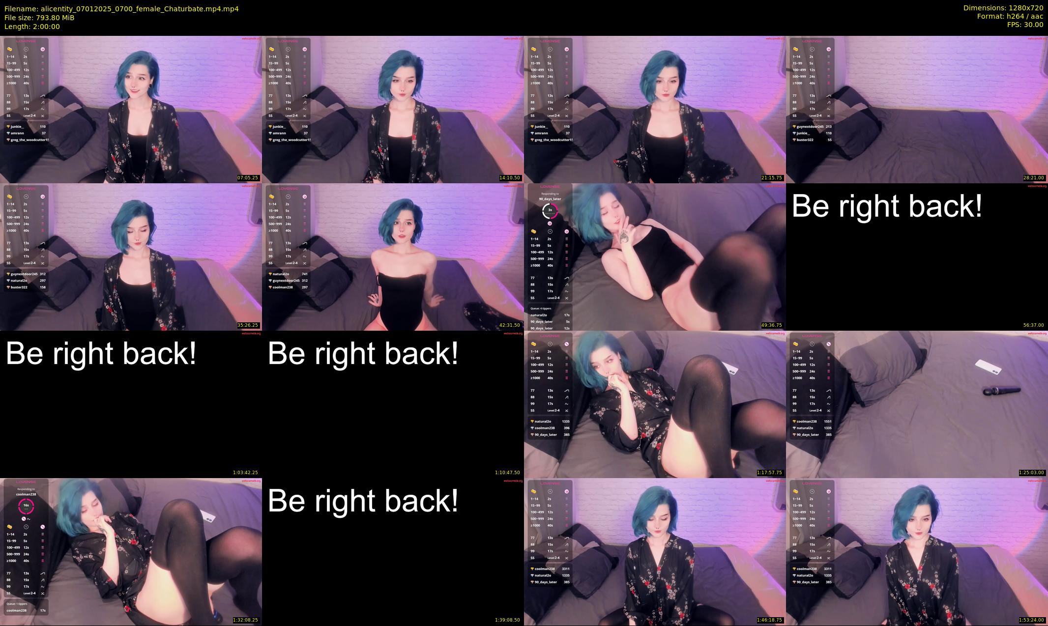 alicentity — 120 minute Chaturbate female cam show recording, 720p, Jan 7, 2025