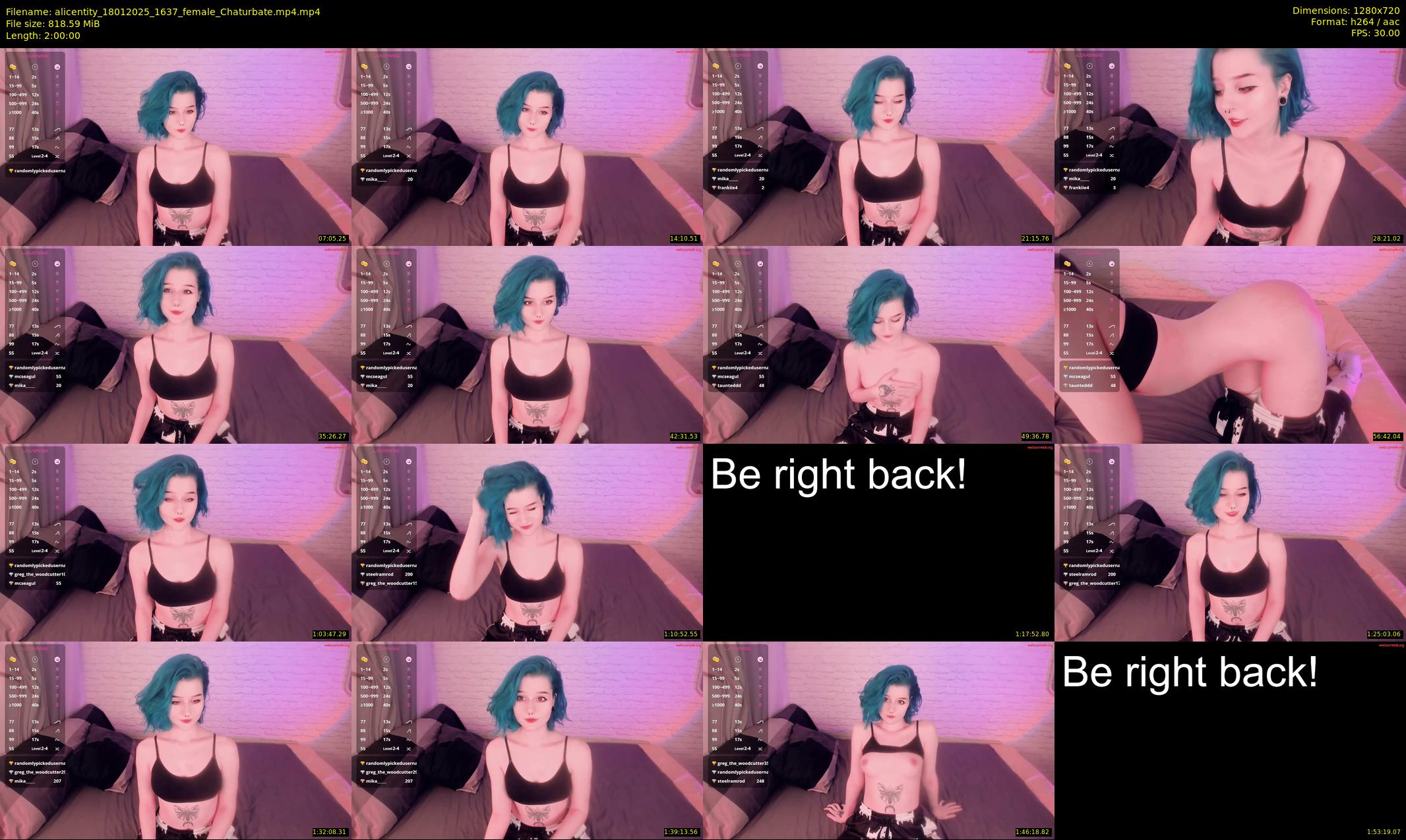 alicentity — 120 minute Chaturbate female cam show recording, 720p, Jan 18, 2025
