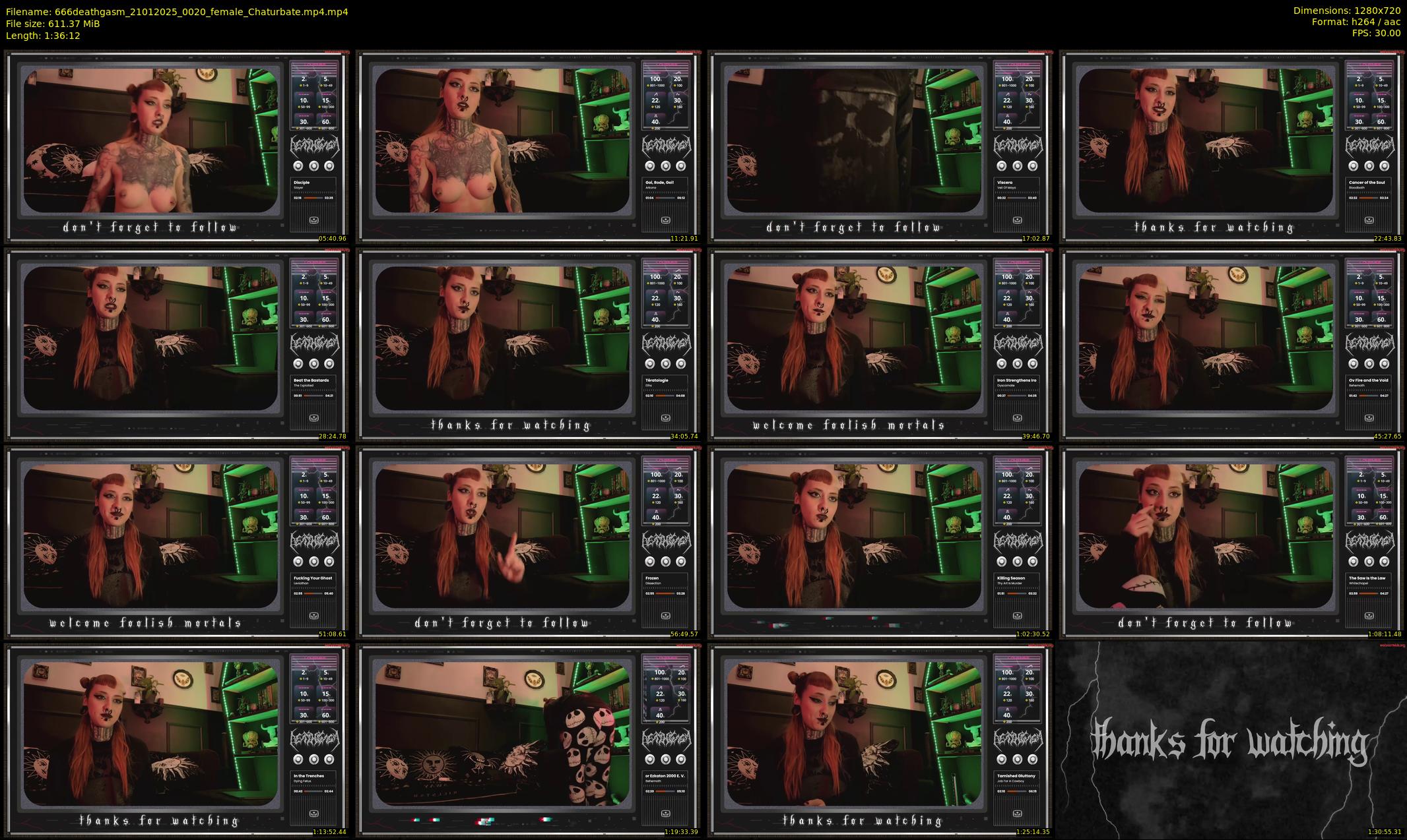 666deathgasm — 97 minute Chaturbate female cam show recording, 720p, Jan 21, 2025