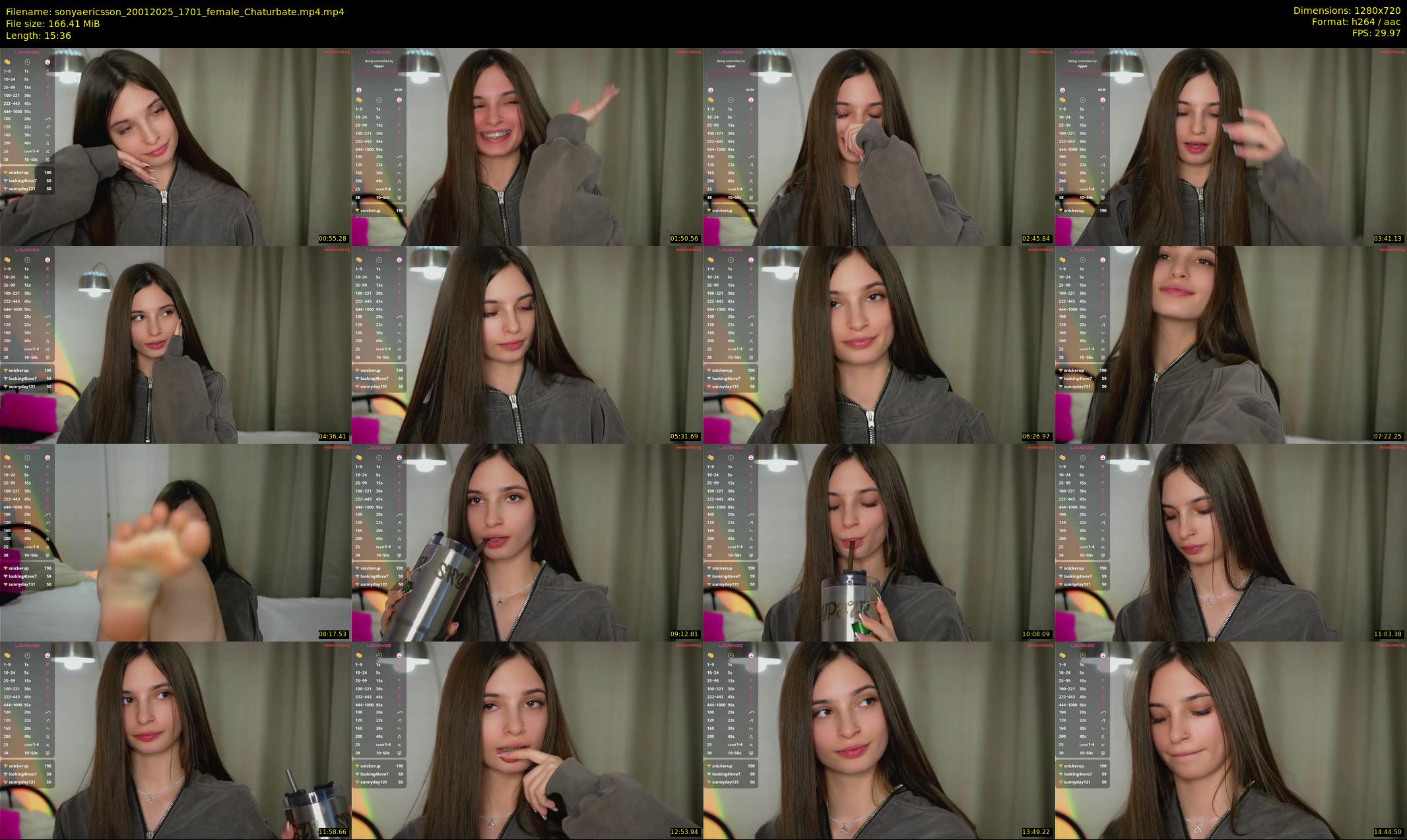 sonyaericsson — 16 minute Chaturbate female cam show recording, 720p, Jan 20, 2025