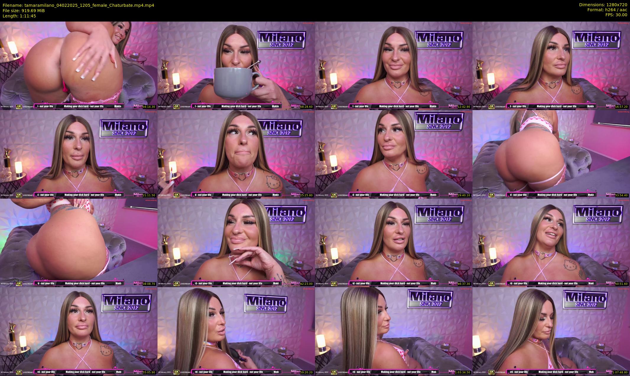 tamaramilano — 72 minute Chaturbate female cam show recording, 720p, Feb 4, 2025