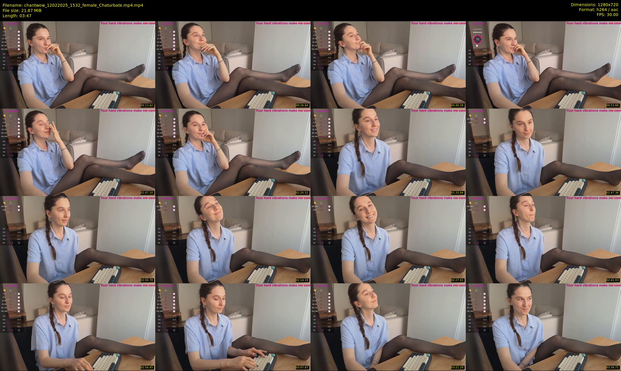 chantwow — 4 minute Chaturbate female cam show recording, 720p, Feb 12, 2025