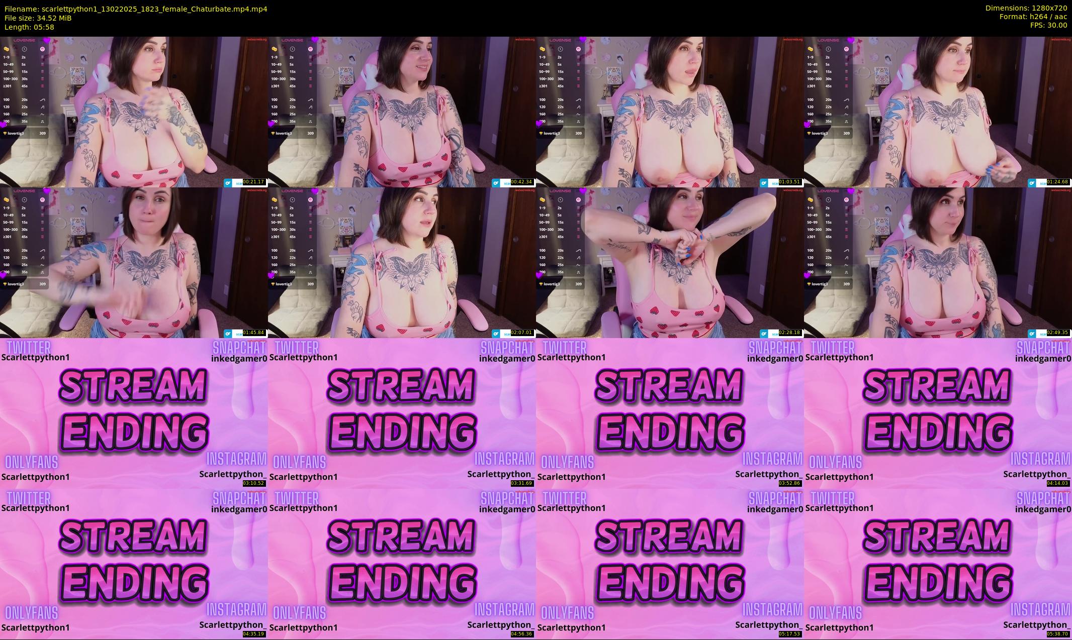 scarlettpython1 — 6 minute Chaturbate female cam show recording, 720p, Feb 13, 2025