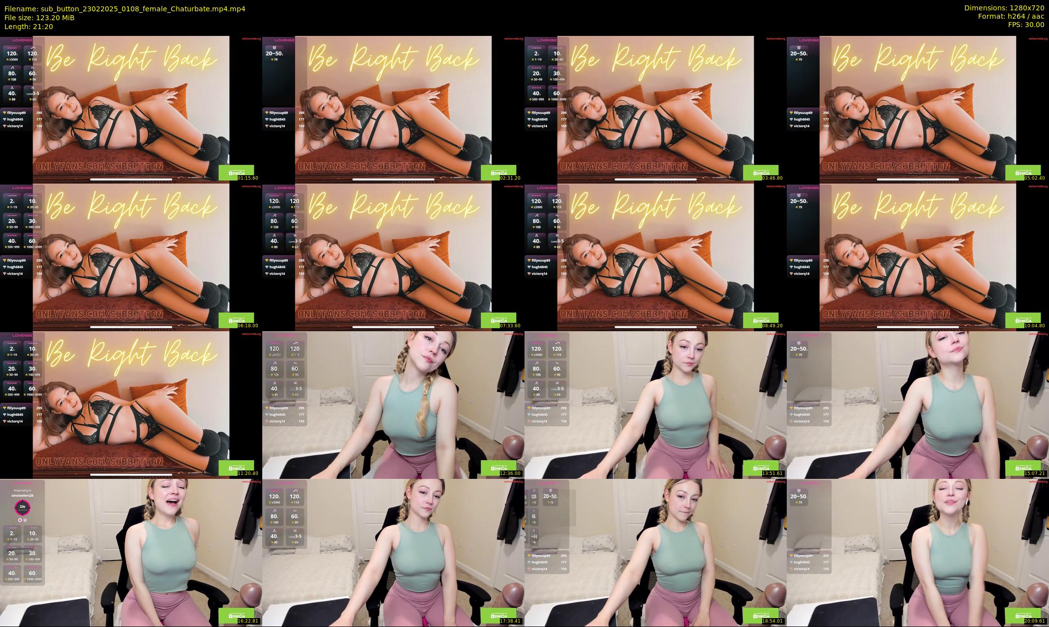 sub_button — 22 minute Chaturbate female cam show recording, 720p, Feb 23, 2025