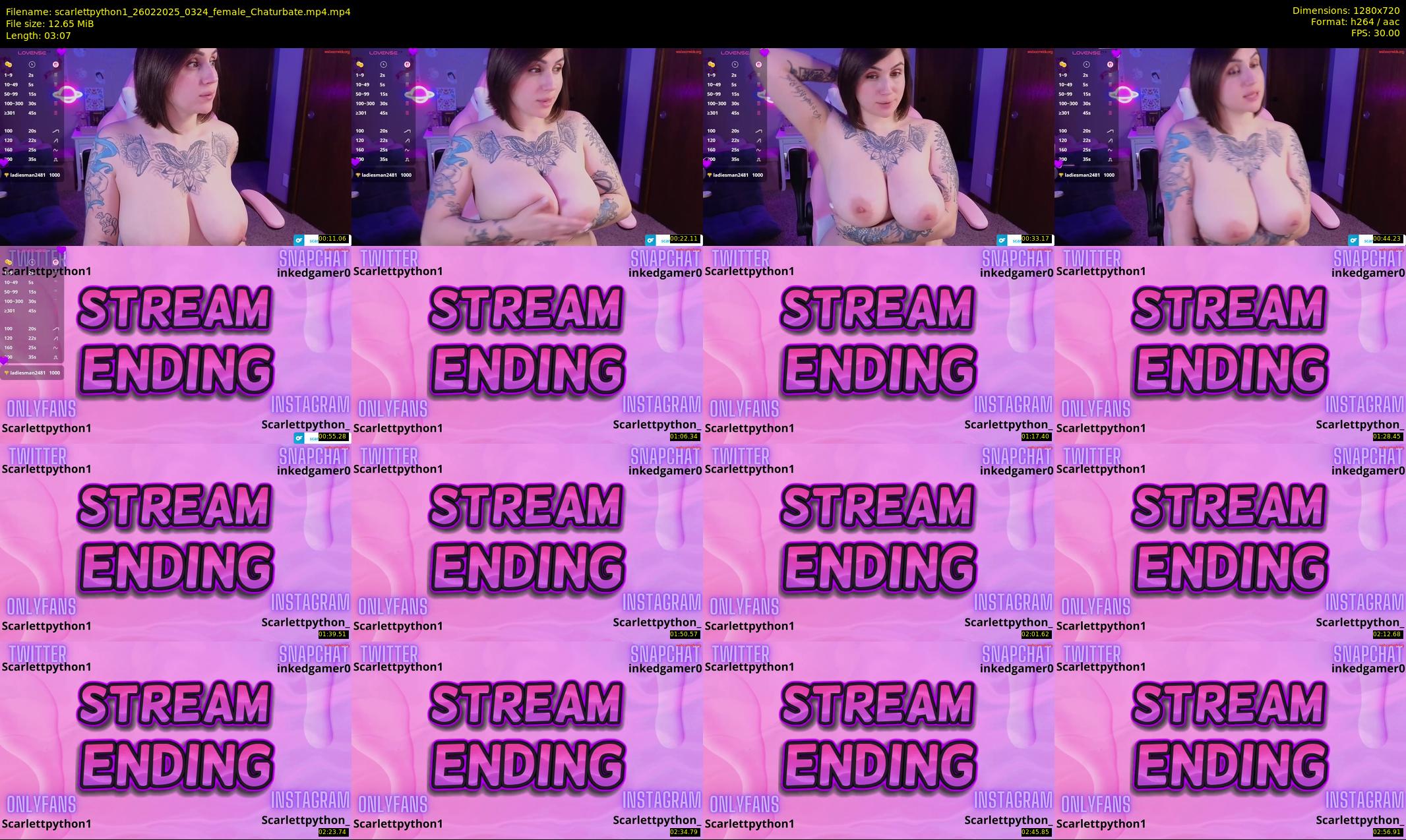 scarlettpython1 — 4 minute Chaturbate female cam show recording, 720p, Feb 26, 2025