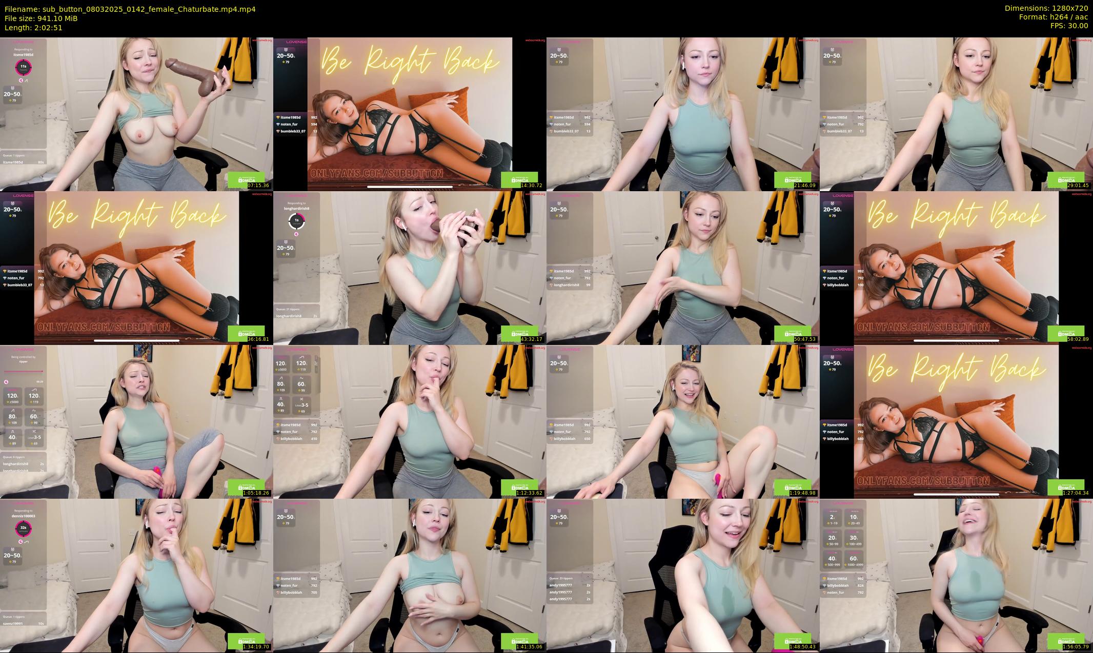 sub_button — 123 minute Chaturbate female cam show recording, 720p, Mar 8, 2025
