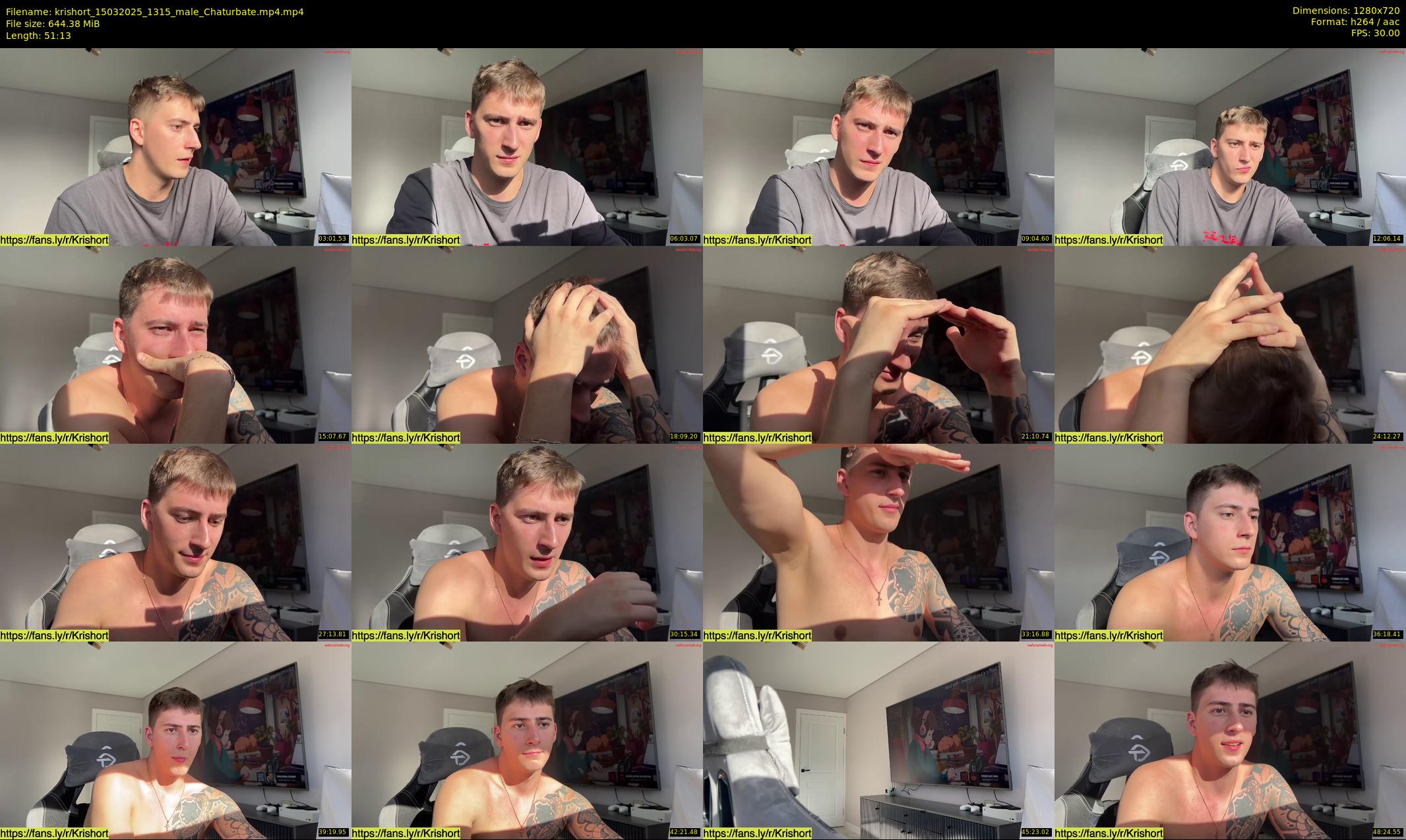 krishort — 52 minute Chaturbate male cam show recording, 720p, Mar 15, 2025
