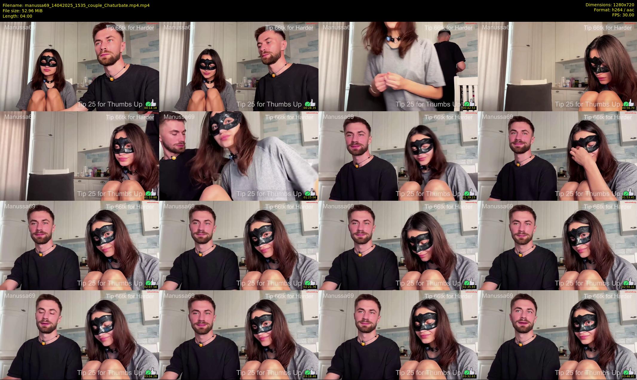 manussa69 — 4 minute Chaturbate couple cam show recording, 720p, Apr 14, 2025