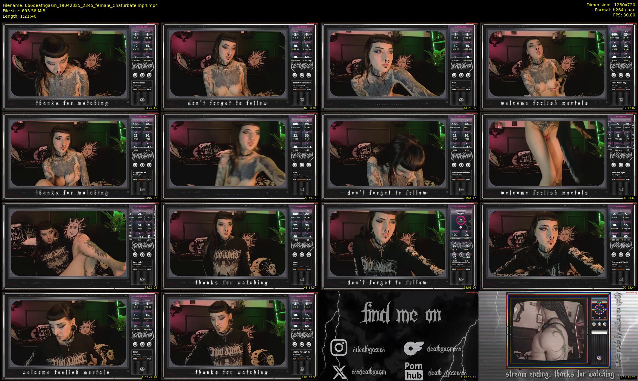 666deathgasm — 82 minute Chaturbate female cam show recording, 720p, Apr 19, 2025