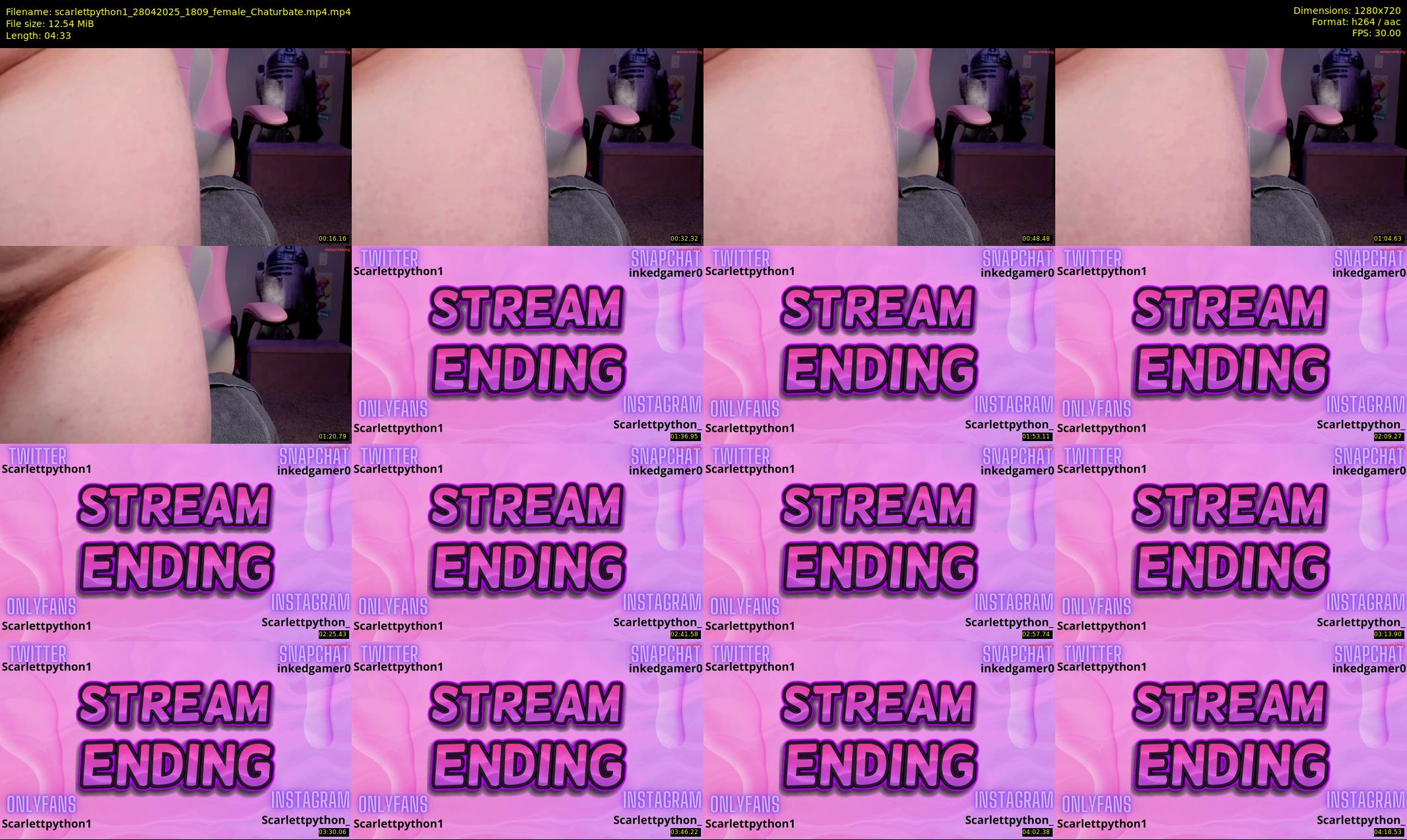 scarlettpython1 — 5 minute Chaturbate female cam show recording, 720p, Apr 28, 2025