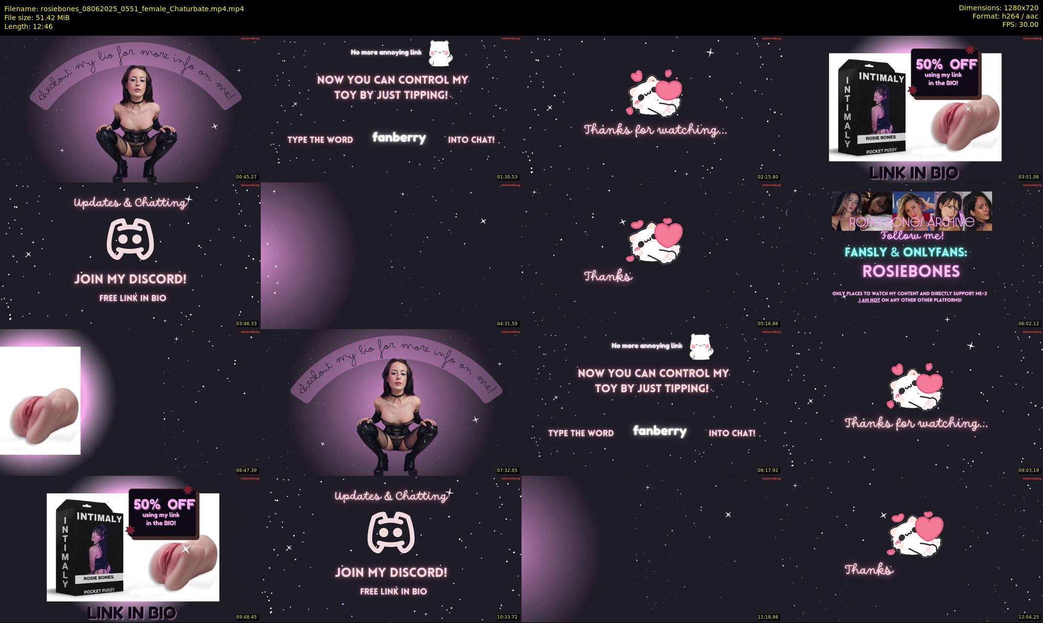 rosiebones — 13 minute Chaturbate female cam show recording, 720p, Jun 8, 2025