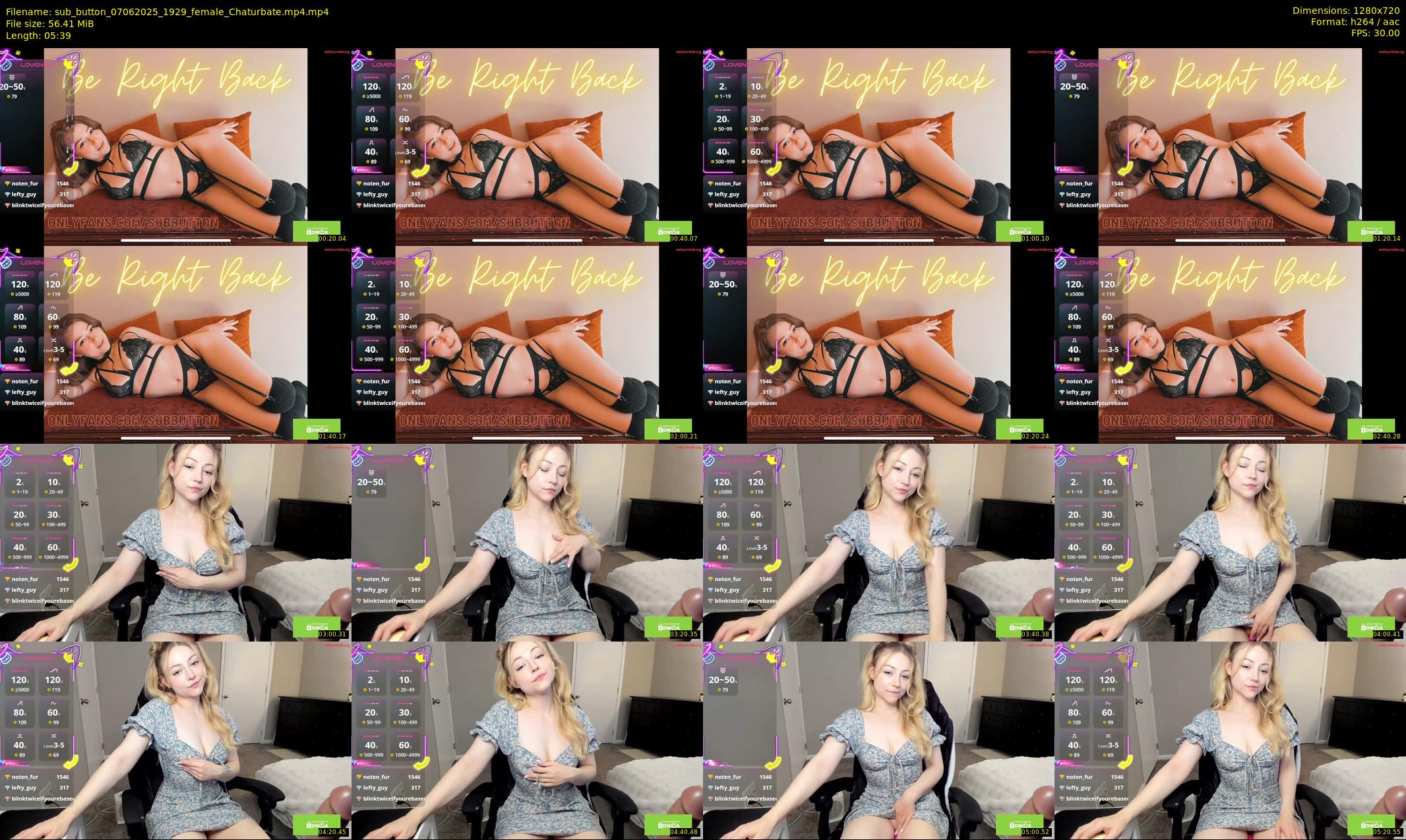 sub_button — 6 minute Chaturbate female cam show recording, 720p, Jun 7, 2025