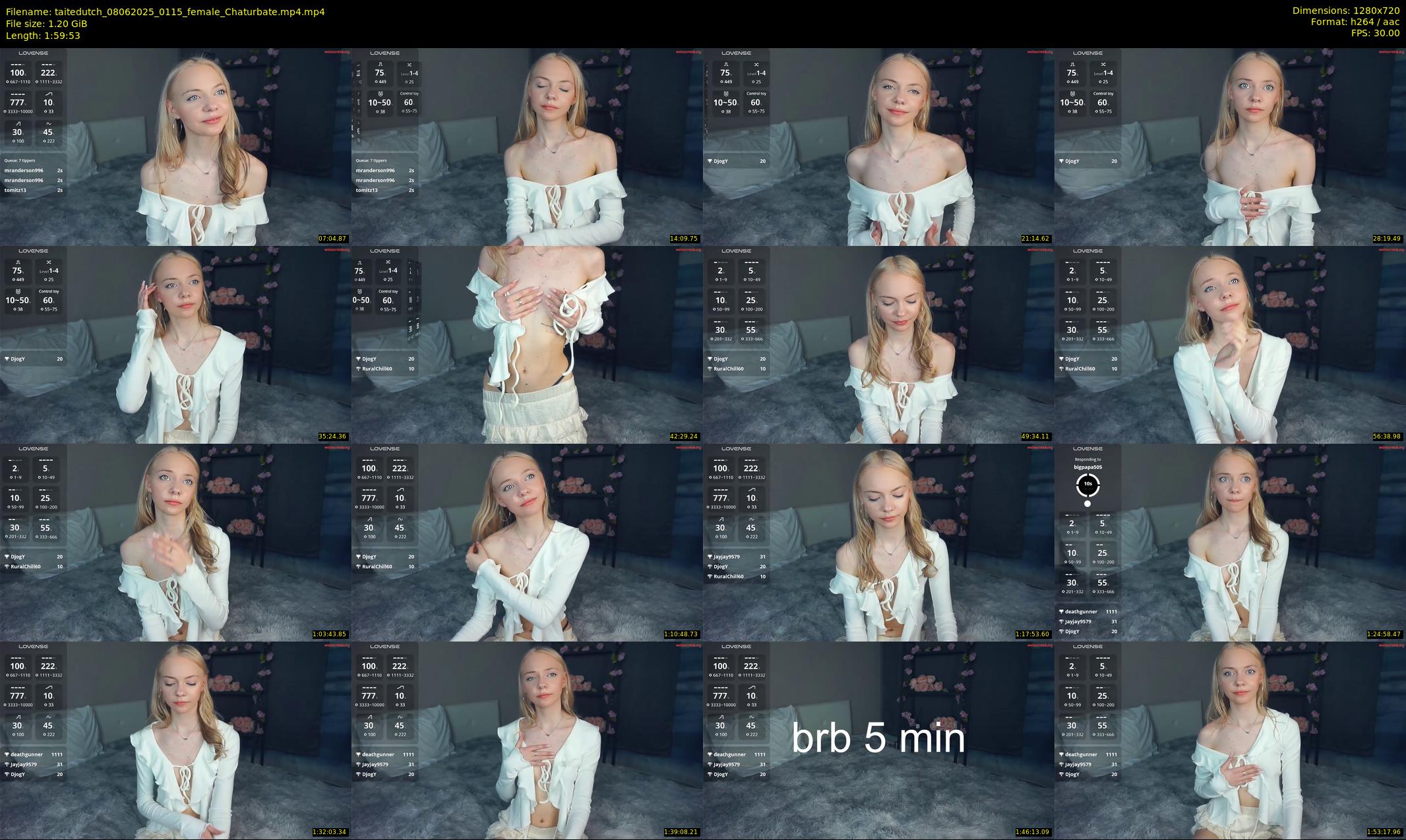 taitedutch — 120 minute Chaturbate female cam show recording, 720p, Jun 8, 2025