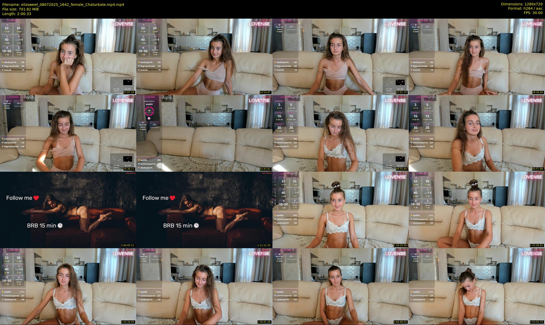 elizsweet — 121 minute Chaturbate female cam show recording, 720p, Jul 8, 2025