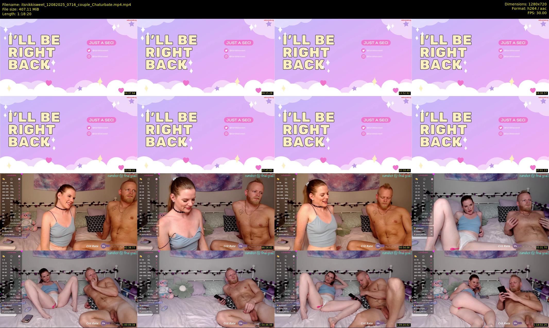 itsnikkisweet — 79 minute Chaturbate couple cam show recording, 720p, Aug 12, 2025