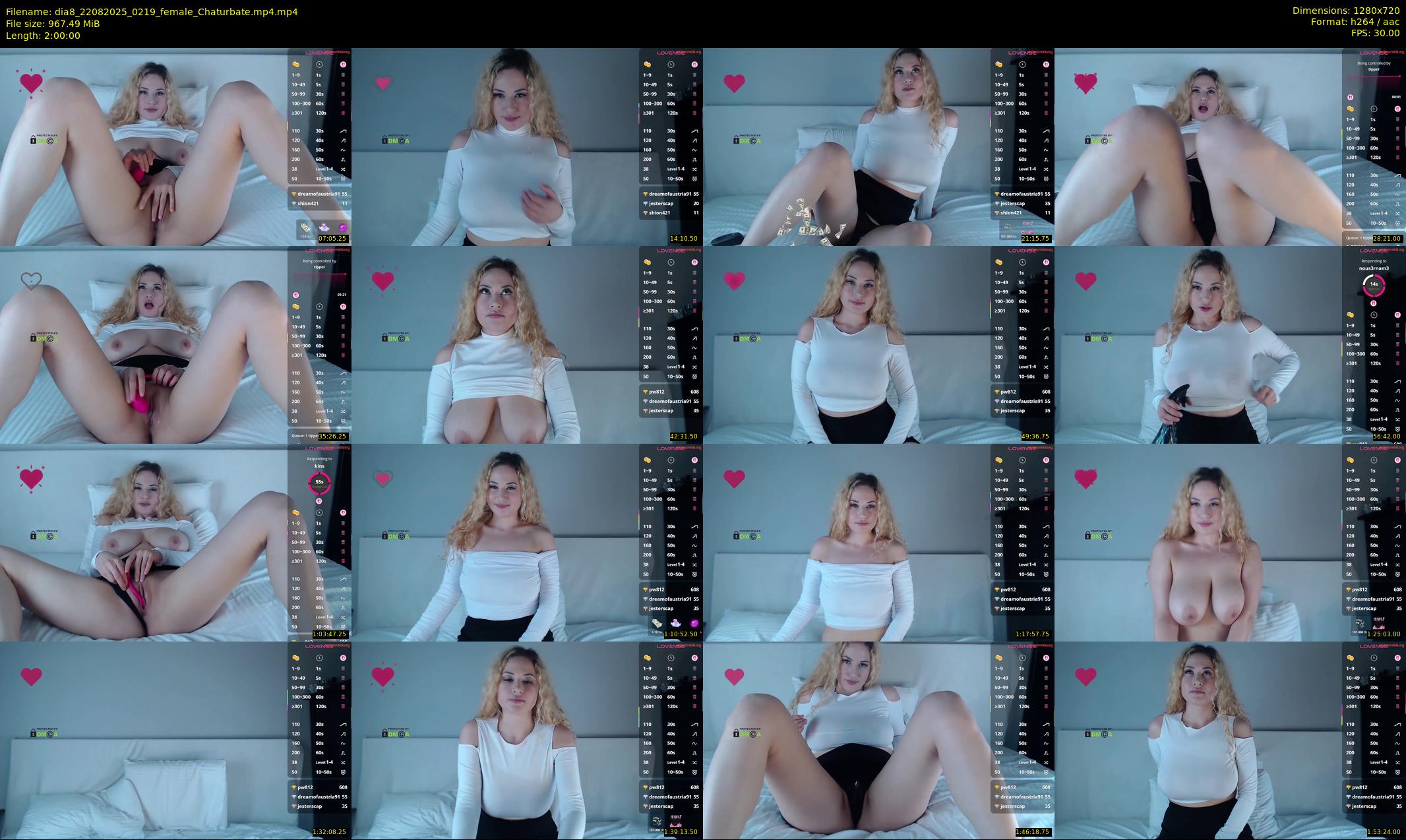 dia8 — 120 minute Chaturbate female cam show recording, 720p, Aug 22, 2025