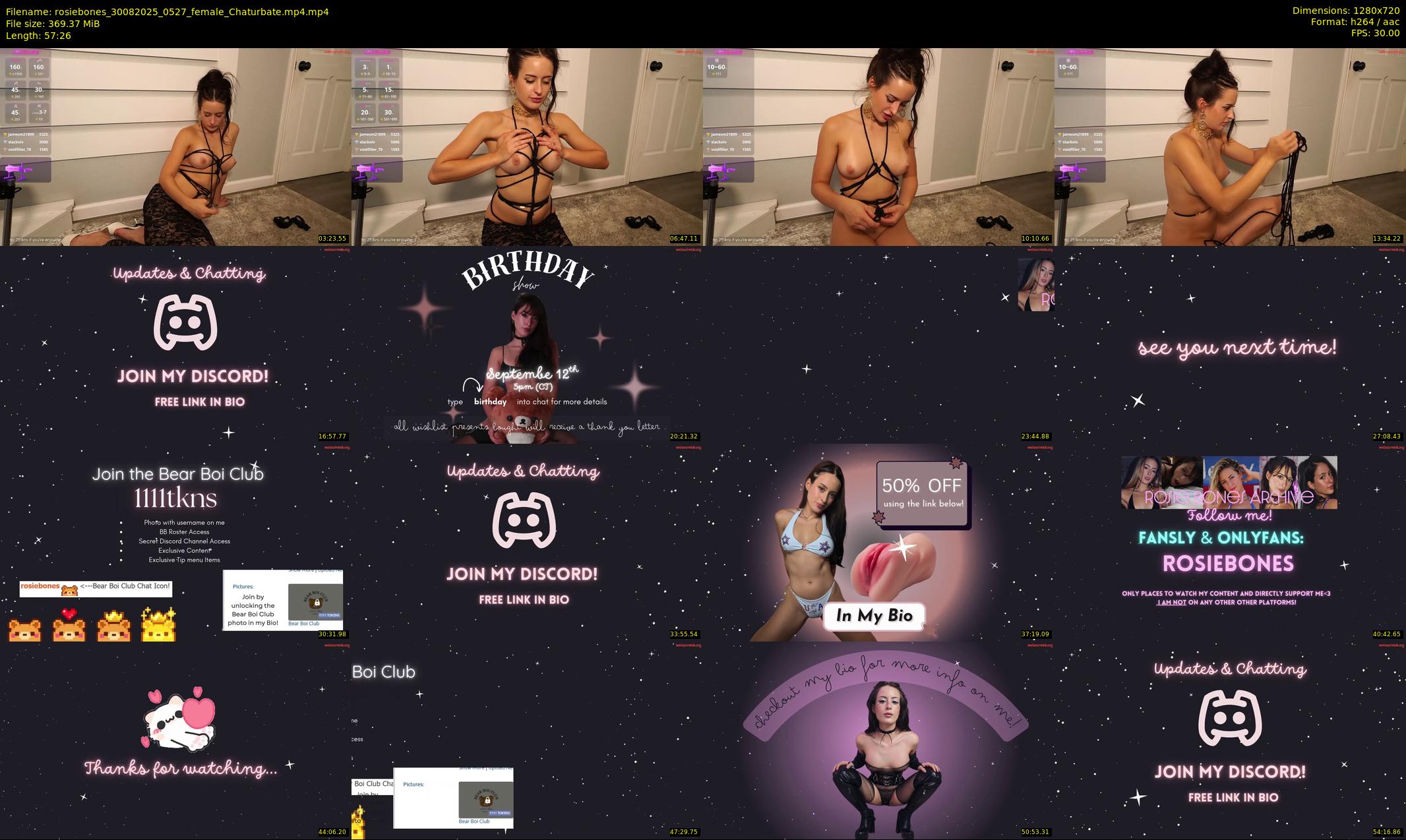 rosiebones — 58 minute Chaturbate female cam show recording, 720p, Aug 30, 2025