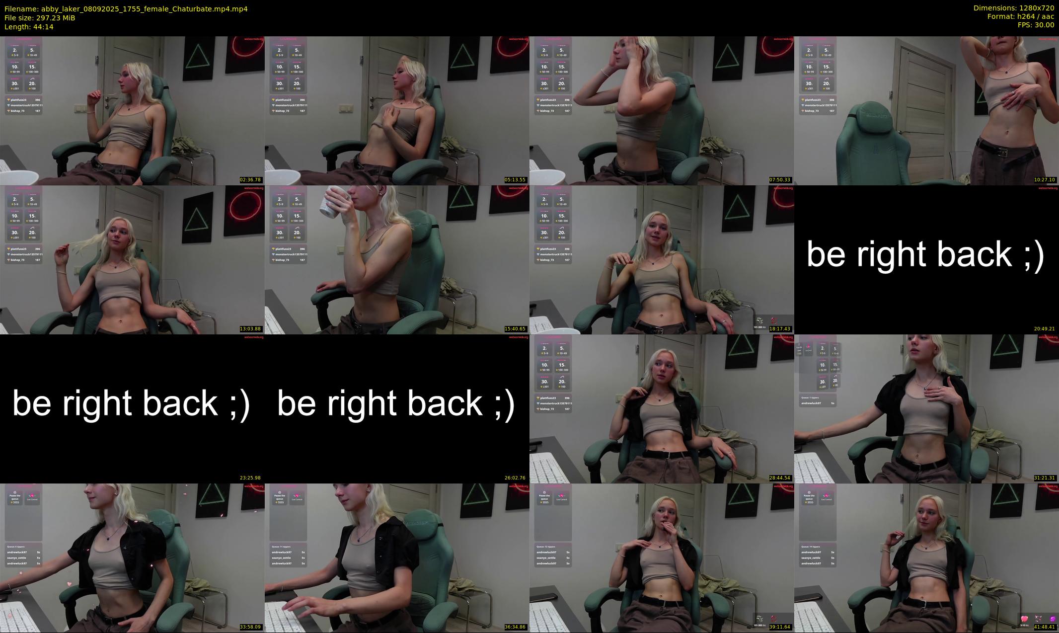 abby_laker — 45 minute Chaturbate female cam show recording, 720p, Sep 8, 2025