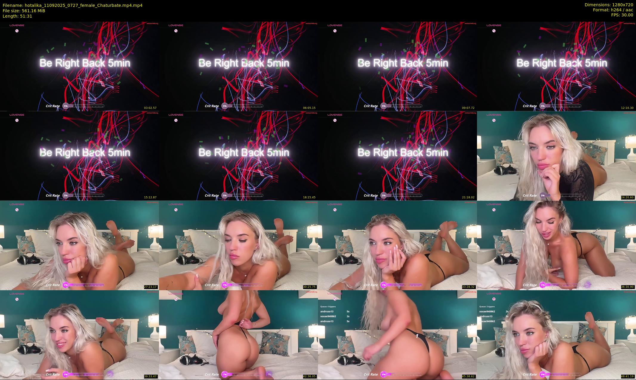hotalika — 52 minute Chaturbate female cam show recording, 720p, Sep 11, 2025