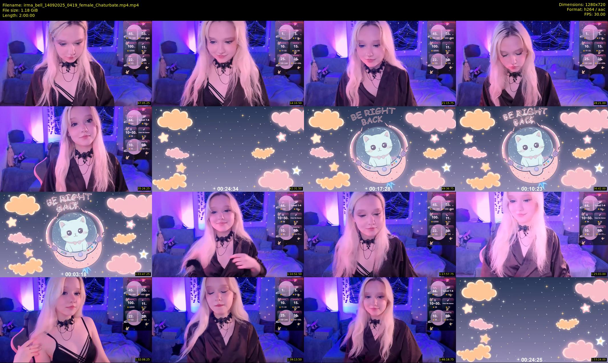 irma_bell — 120 minute Chaturbate female cam show recording, 720p, Sep 14, 2025