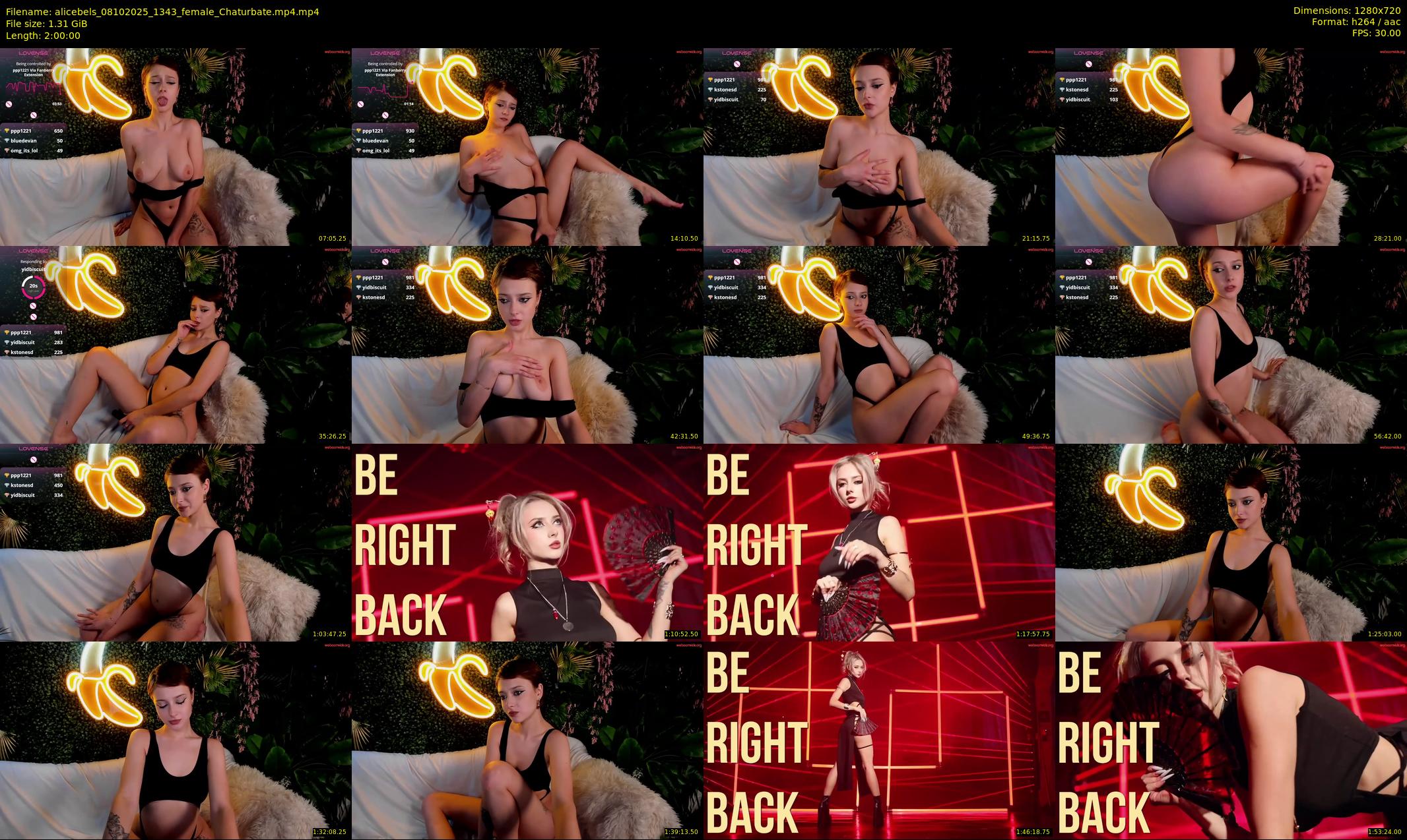 alicebels — 120 minute Chaturbate female cam show recording, 720p, Oct 8, 2025