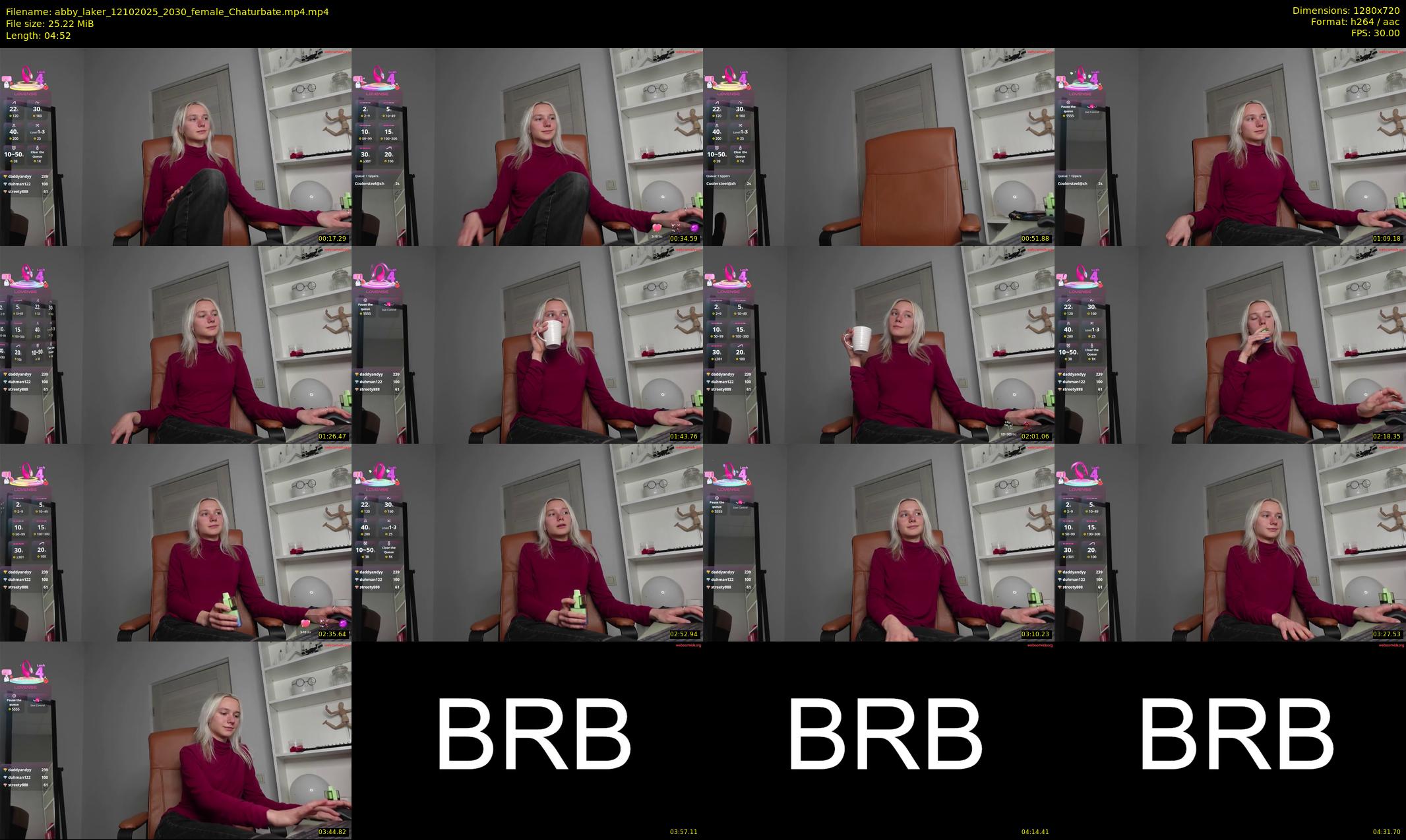 abby_laker — 5 minute Chaturbate female cam show recording, 720p, Oct 12, 2025