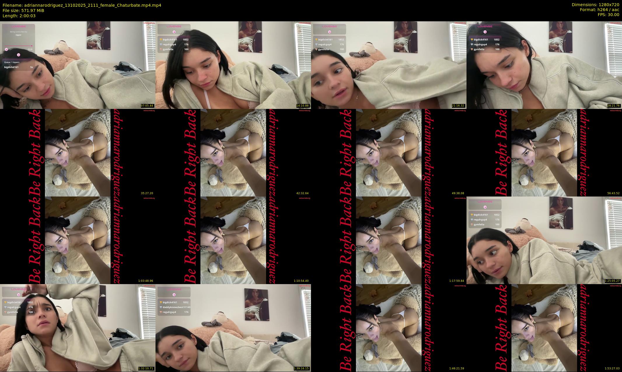 adriannarodriguez — 121 minute Chaturbate female cam show recording, 720p, Oct 13, 2025