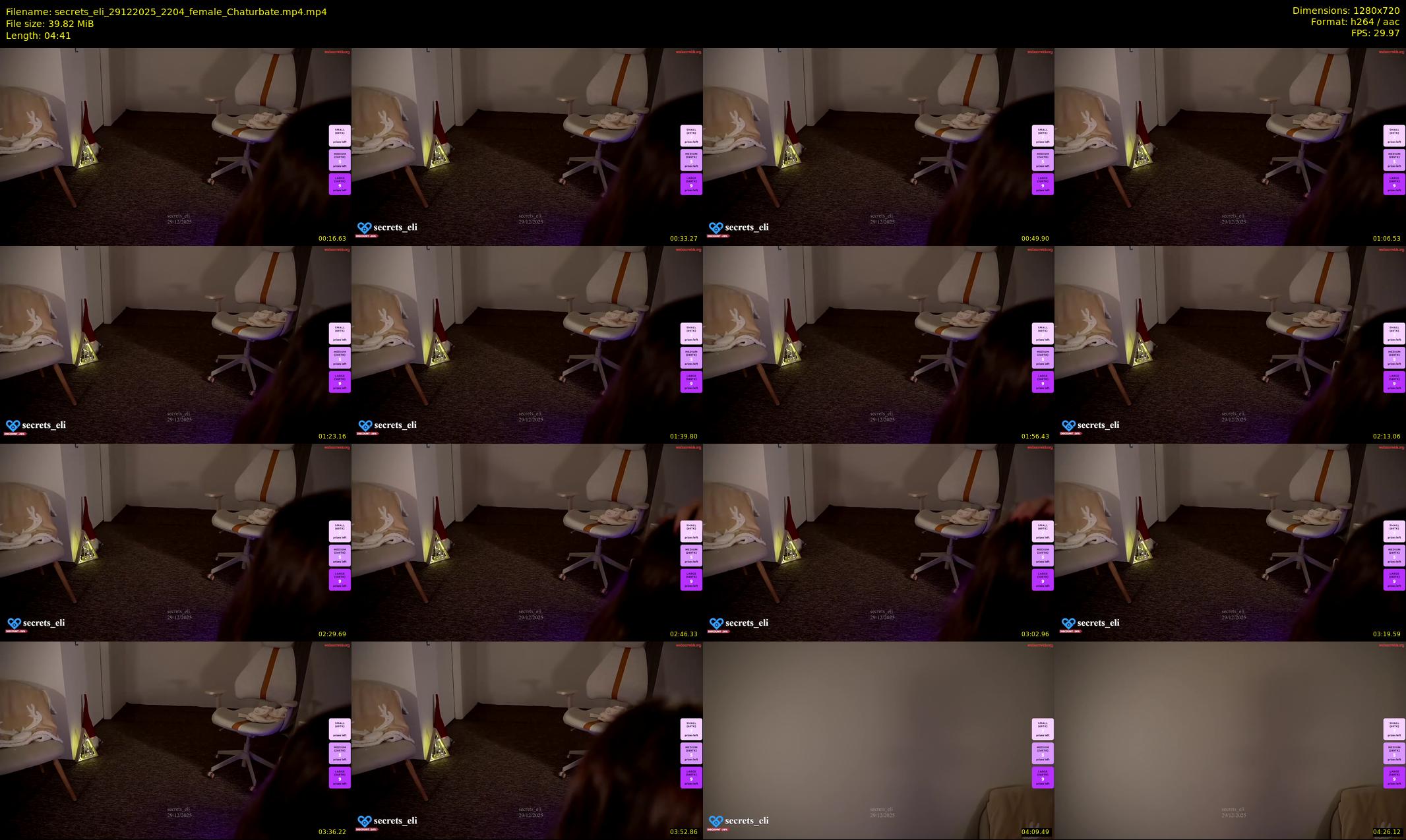 secrets_eli — 5 minute Chaturbate female cam show recording, 720p, Dec 29, 2025