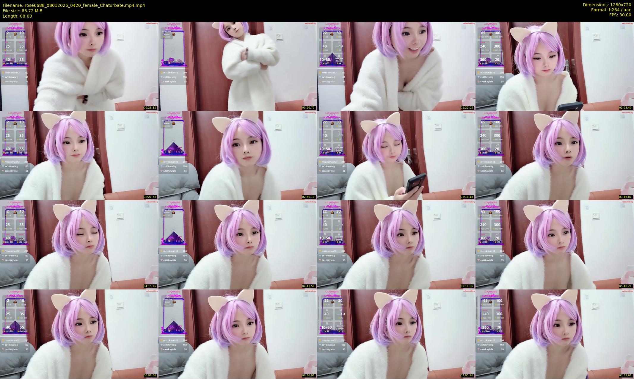 rose6688 — 8 minute Chaturbate female cam show recording, 720p, Jan 8, 2026
