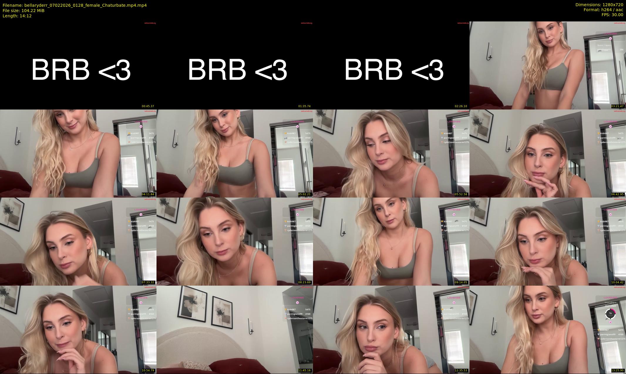 bellaryderr — 15 minute Chaturbate female cam show recording, 720p, Feb 7, 2026