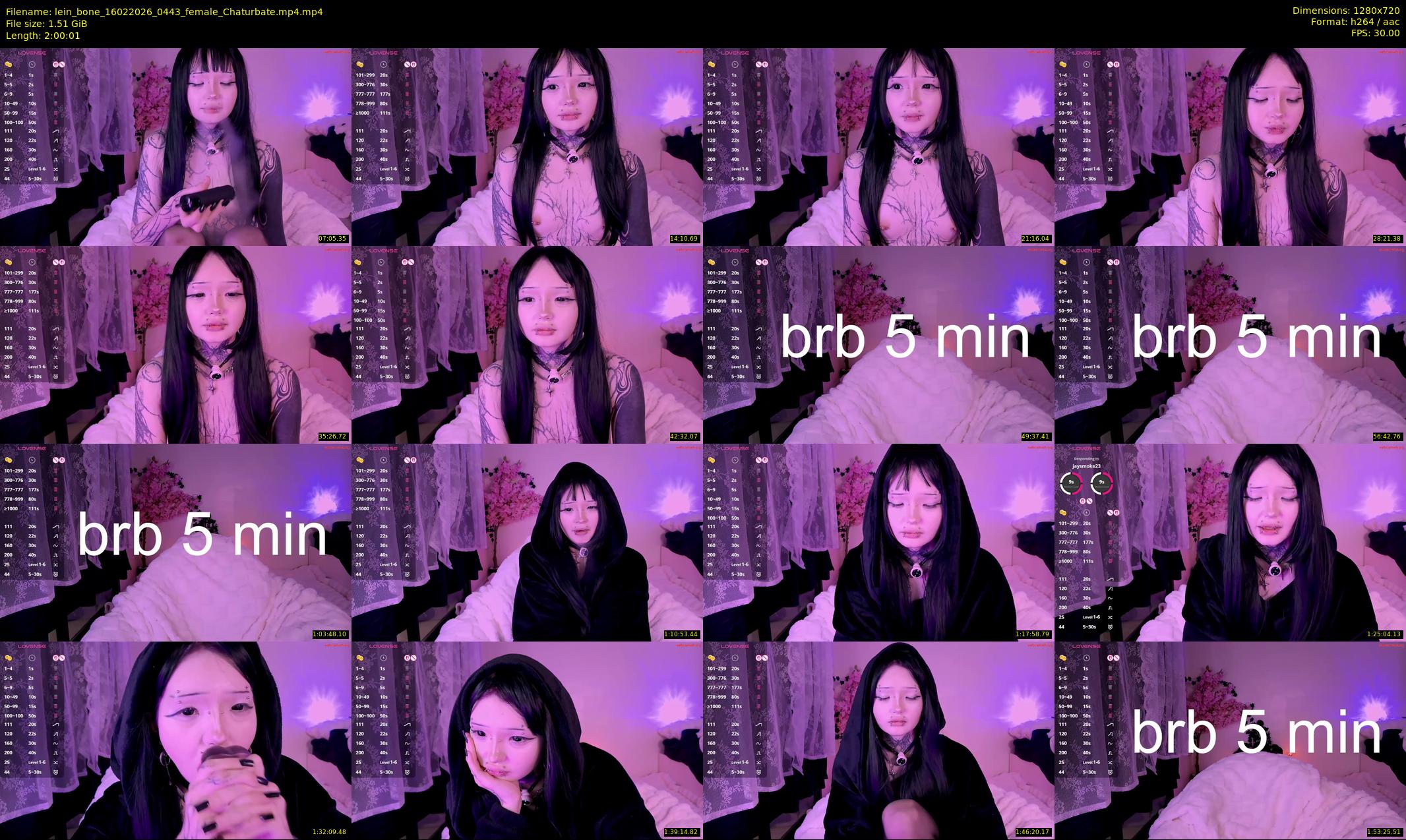 lein_bone — 121 minute Chaturbate female cam show recording, 720p, Feb 16, 2026
