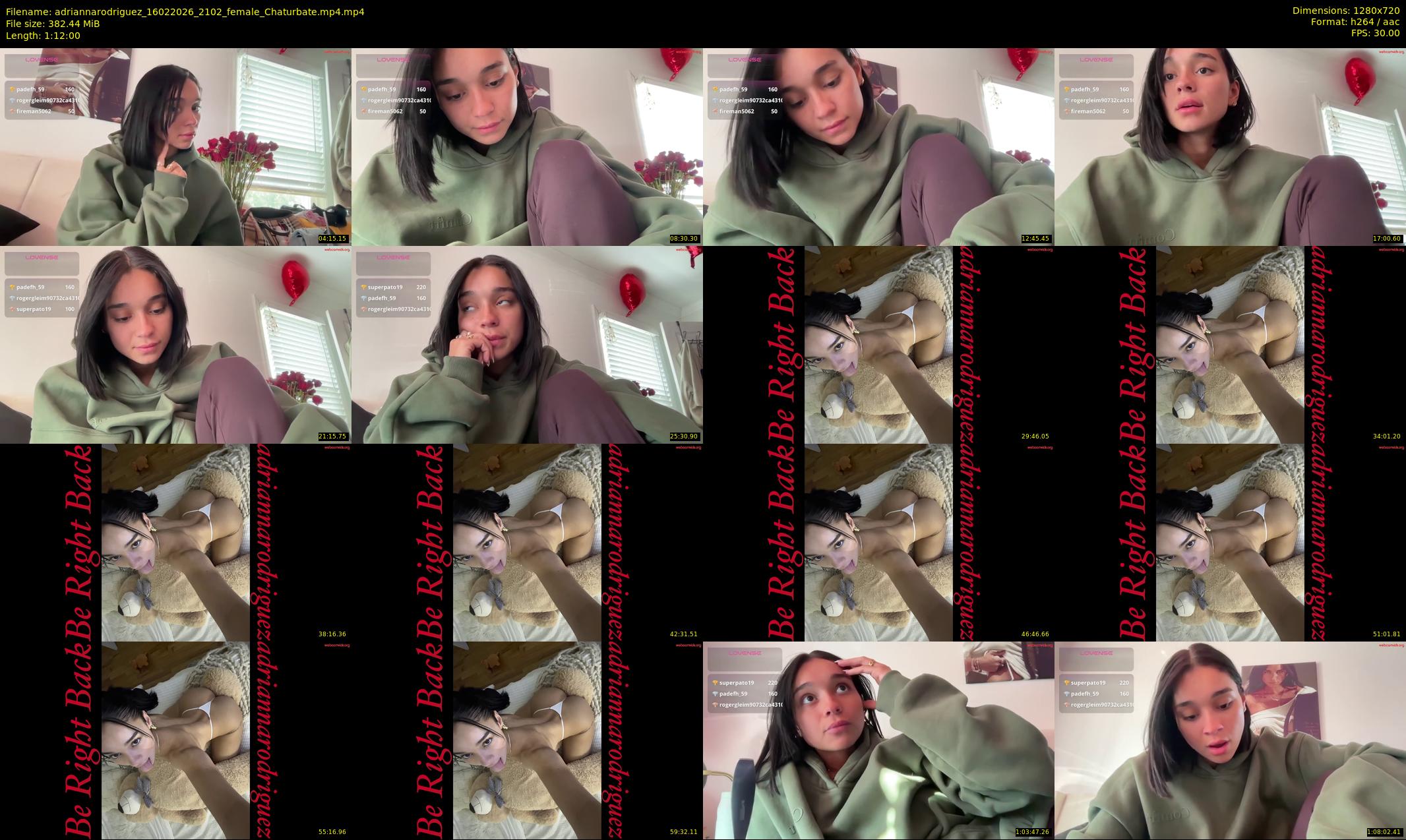 adriannarodriguez — 72 minute Chaturbate female cam show recording, 720p, Feb 16, 2026