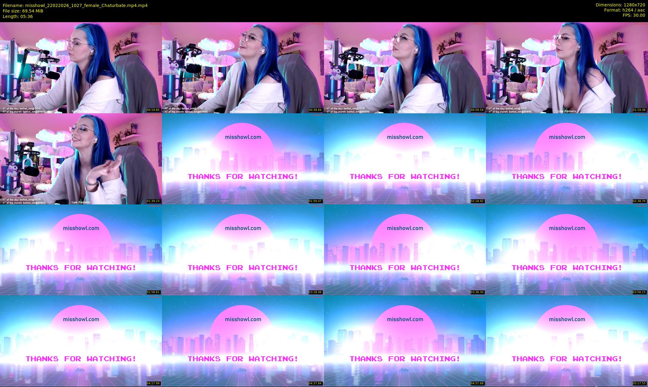 misshowl — 6 minute Chaturbate female cam show recording, 720p, Feb 22, 2026